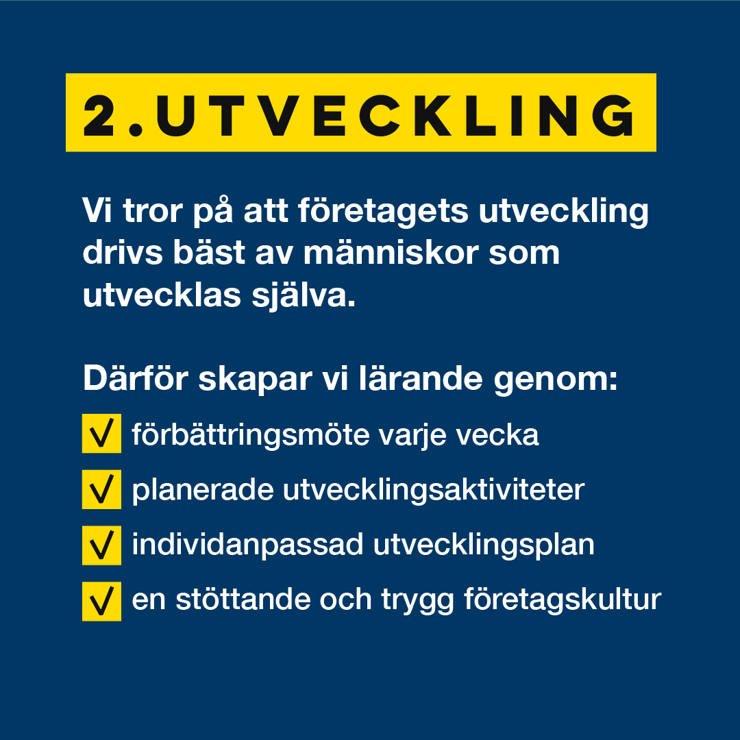 Utveckling är vår andra värdering, men vi ställer oss ofta frågan om den borde dela förstaplatsen med vår värdering Kundfokus. För utan engagerade medarbetare kan vi inte utvecklas och leverera de bästa lösningarna till våra kunder.
Vi strävar efter att vara en attraktiv arbetsgivare där varje medarbetare trivs, utvecklas och känner sig värdefull. Det är genom våra medarbetares kompetens och driv som vi fortsätter att växa och förbättras.
Just nu har vi pausat vår rekrytering, men vi vill gärna hålla kontakten med dig som är intresserad av att jobba hos oss i framtiden. Besök vår karriärsida på karriar.lyftnord.se och connecta med oss där, så kan vi kontakta dig när vi börjar rekrytera igen.
#Karriär #Utveckling #Medarbetarfokus #Lyftnord