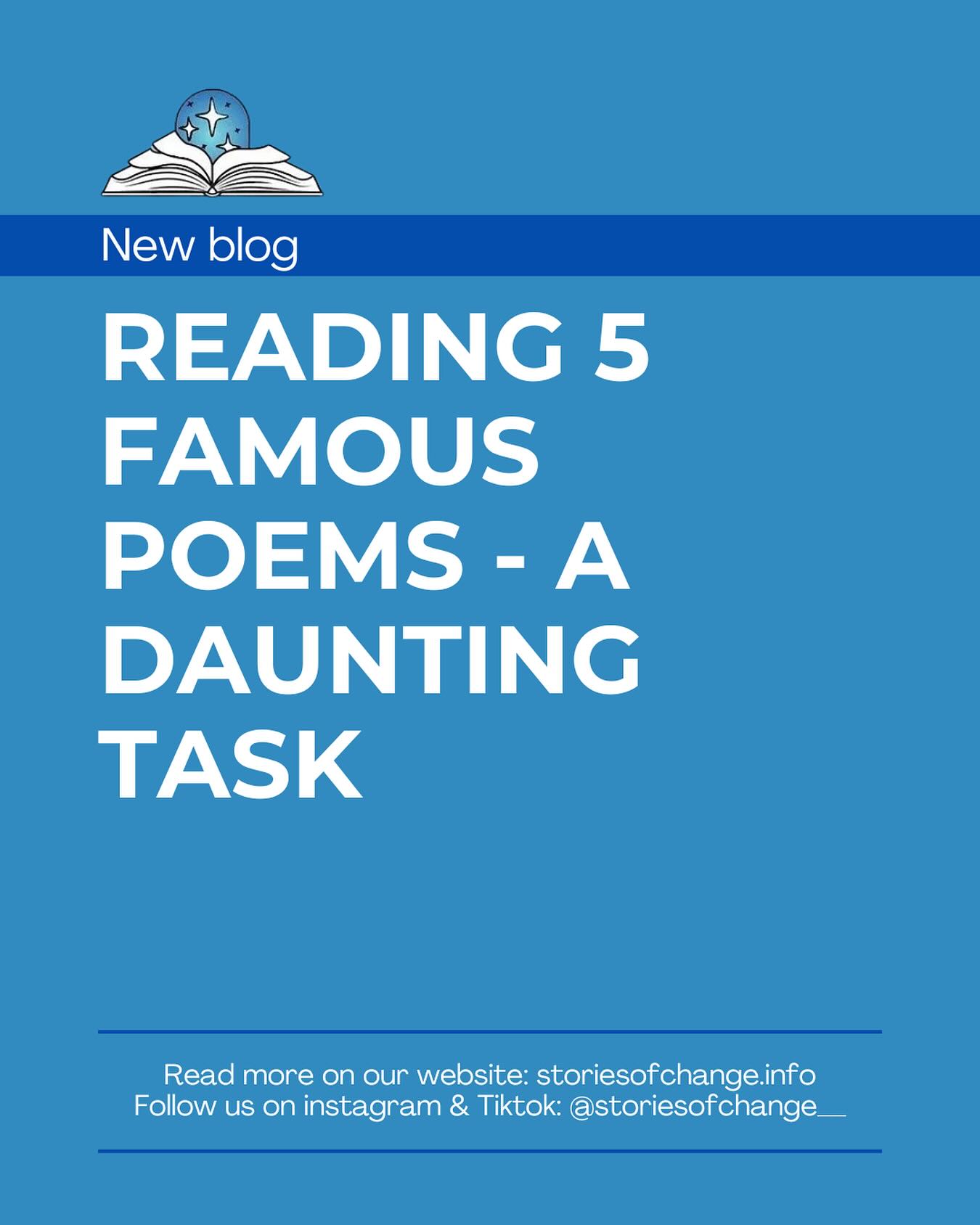Poetry is, to put at least, not one of Mira’s favorite genres. But one day, she decided she would try reading more poems written throughout various time periods... and she enjoyed it! Read to see what she recommends and why.
#bookstagram #share #readers #storiesofchange #onepageatatime #books #communitymatters #literacy #booklover #bookaddict #bookgirlie #fantasyreader #fantasy #romance #explore #foryou #viral #trend #Trending #booktok #bookcampaign #campaign #author #read #storiesofchange #onepageatatime #blog #stories #YouthVoices #change #storiesofchange
