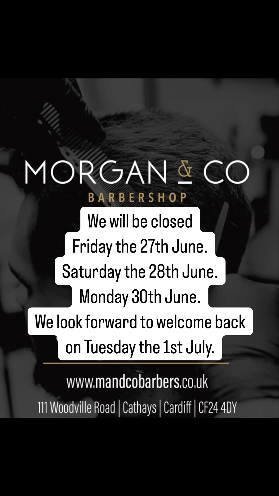 We will be closed the follow dates and look forward to welcoming you back on the 1st of July 2025.
.
.
.
menshair #barber #hair #barbershop #haircut #hairstyle #barberlife #menstyle #beard #barbershopconnect #fade #barberlove #barbers #barbering #mensstyle #barbergang #cardiffbarber #barbersinctv #hairstyles #thebarberpost #barberworld #showcasebarbers #behindthechair #wales #cardiff #Unitedkingdom #barbering #barberingacademy #barbertraining