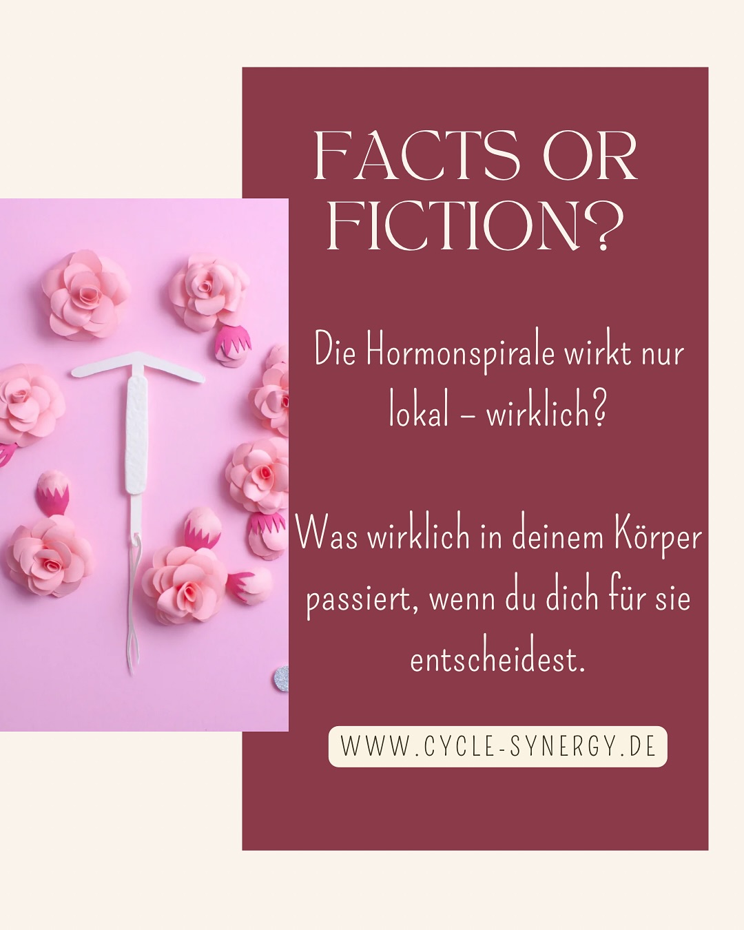 Die Hormonspirale wird oft als „lokale Verhütung“ verkauft – doch ganz so lokal ist sie nicht. Zwar wirkt sie hauptsächlich in der Gebärmutter, ein Teil des synthetischen Gestagens gelangt aber ins Blut und kann auch systemische Effekte haben.
Viele Frauen berichten über veränderte Stimmung, Libido oder Haut – wenn auch seltener als bei der Pille. Sie kann für Frauen ohne Östrogenverträglichkeit eine gute Option sein – besonders wegen der sehr niedrigen Hormondosis und der Langzeitwirkung.
Doch auch hier gilt: hormonelle Verhütung ist nie komplett nebenwirkungsfrei. Gerade weil der Eisprung häufig bestehen bleibt, kann es zu einem Ungleichgewicht zwischen Östrogen und körpereigenem Progesteron kommen – ein Thema, das in der Gynäkologie bislang oft unterschätzt wird.
Wenn du dich für die Hormonspirale entscheidest, informiere dich gut, beobachte deinen Körper – und trau dich, Fragen zu stellen. Dein Wohlbefinden zählt.
👉Teile deine Erfahrungen oder tagge jemanden, der gerade überlegt, ob die Spirale die richtige Wahl ist.
Quellen:
- Skovlund, C. W. et al. (2016): Association of Hormonal Contraception With Depression. JAMA Psychiatry. 1; 73(11): 1154-1162.
- Hofmann, B. M. et al. (2020): Comparative pharmacokinetic analysis of levonorgestrel-releasing intrauterine systems and levonorgestrel-containing contraceptives with oral or subdermal administration route. Eur J Contracept Reprod Health Care. 25(6): 417-426.
- Hatcher, R. et al. (2022). Contraceptive Technology. 21. Auflage
- Hendrickson-Jack L. (2019). The Fifth Vital Sign. Fertility Friday Publishing Inc.
#hormonspirale #verhütung #frauengesundheit #zykluswissen #ganzheitlichegesundheit
