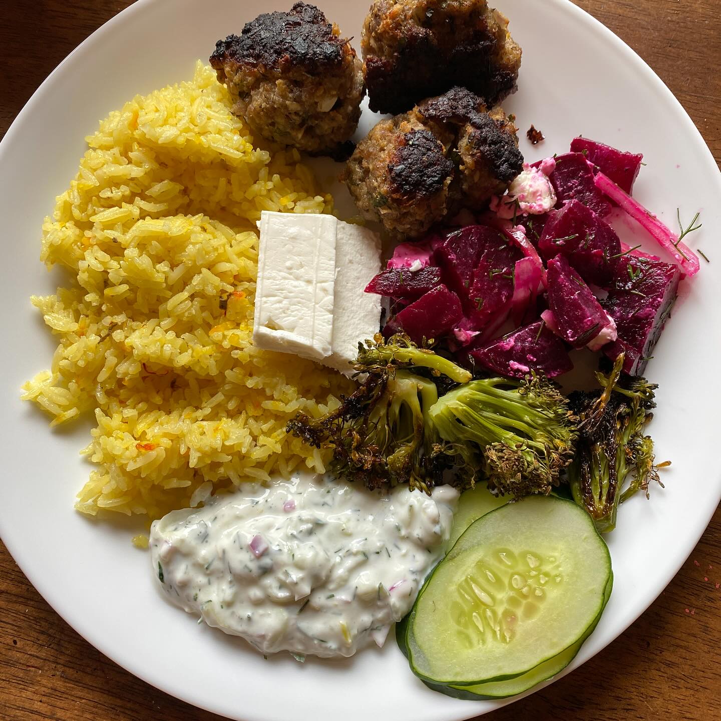 One of the privilege of growing your own food is eating like a king. Delicious meal with Greek pork meatballs made from the pigs we raised and butchered ourselves. #sliceofheavenfarm #blessed