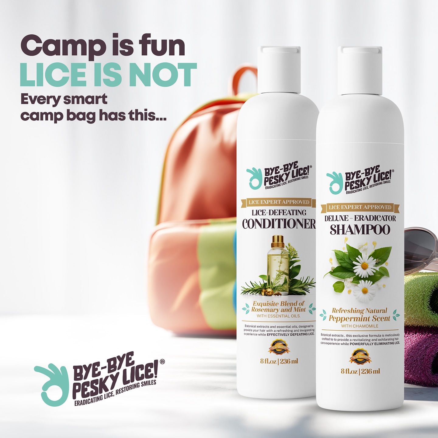 Camp is calling... but so are the lice 😬
Whether your child is off to sleepaway camp or just spending fun-filled days at day camp, exposure to lice is more common than you think. Sharing pillows, brushes, and close contact can make it easy for lice to spread.
🧴 That’s why our Bye-Bye Pesky Lice Shampoo & Conditioner are a must in every camp bag! Made with natural, non-toxic ingredients, they help protect your child from the start—so they can enjoy camp, not itchy surprises.
🌿 Trusted by parents, approved by lice experts.
🛍️ Shop now: www.byebyepeskylice.com
#SummerCampReady #LicePrevention #ByeByePeskyLice #CampEssentials #NaturalCare #ParentTips #CampMom #camppackinglist