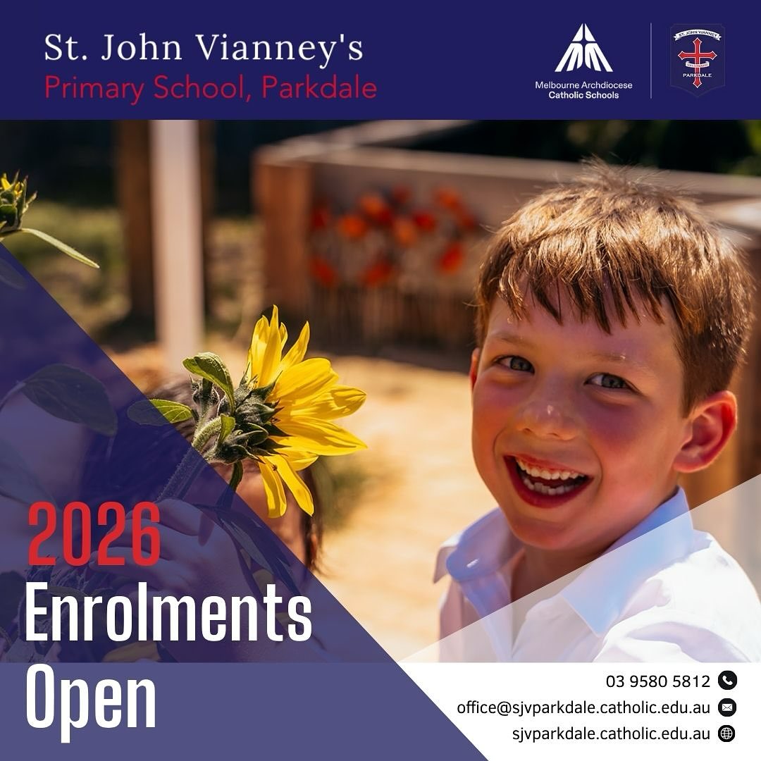 We believe that children who are happy and connected are best placed to flourish - both in learning and in life.
That’s why wellbeing is woven through every part of our school day. From Social Emotional Learning to our Prep/Year 6 Buddy Program, lunchtime clubs and leadership opportunities, we create an environment where children feel supported and ready to grow.
📍 Enroling now for 2026. We would love you to come and visit our school.​
​
We invite you to contact our office for any enrolment queries on 9580 5812 between 8.30am - 4pm, or by emailing office@sjvparkdale.catholic.edu.au.
#sjvparkdale #primaryschool #parkdale #everychildeveryopportunity #sjvtheplacetobe