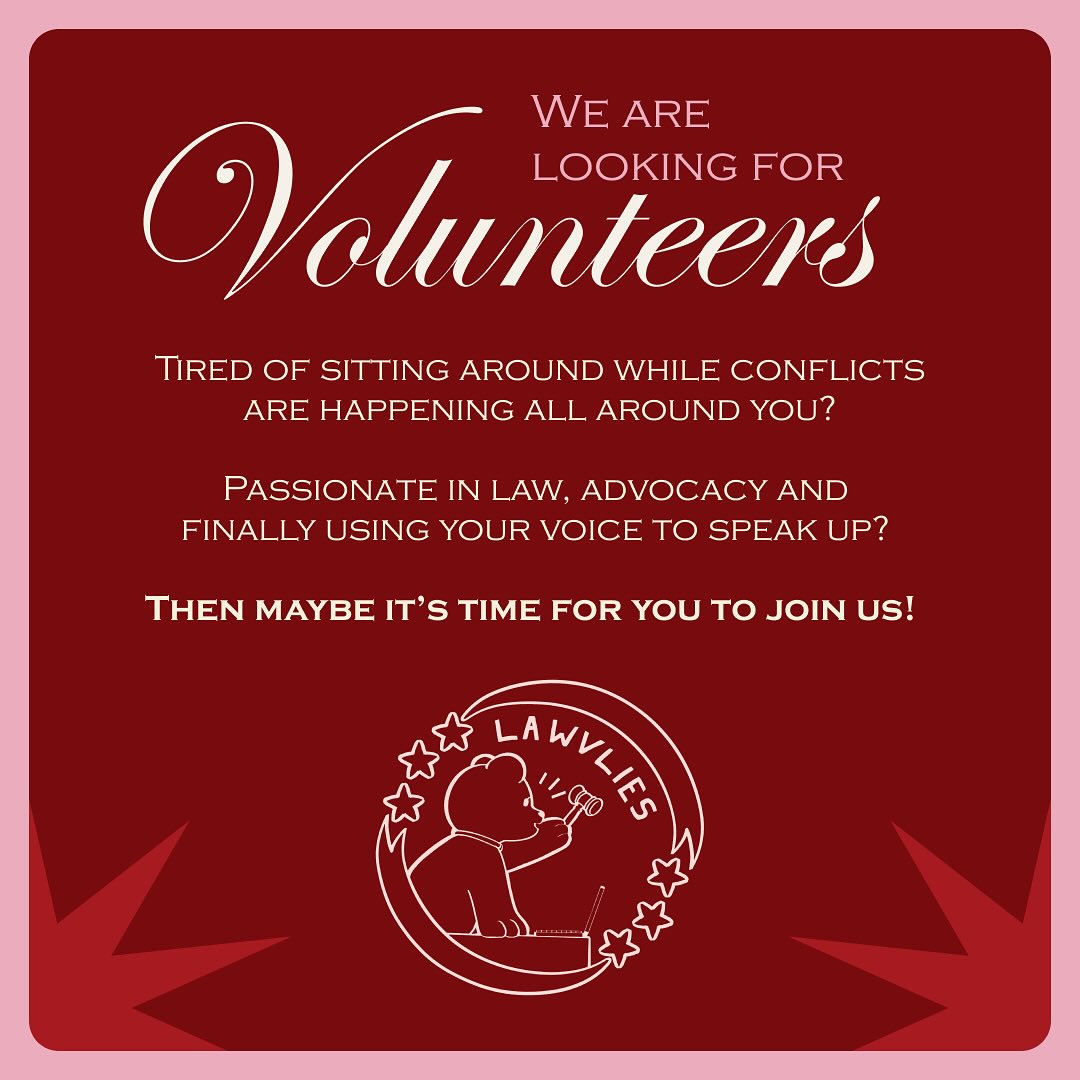 Tired of watching injustice unfold from the sidelines?
Passionate about law, advocacy, and actually using your voice for change?
This is your moment.
We’re recruiting:
– Social Media Managers
– Post/Reels Designers
– Website Designers
– Journalists & Blog Writers
What you get:
– Letter of Recommendation
– Certificate after 2 months
– A chance to advocate for real change
Whether you’re a law student, a creative, or someone who just can’t stay quiet anymore — there’s a place for you here.
🔗 Apply now via the link in bio or DM us for more info.
#volunteerwithus #lawvlies #legalactivism #knowyourright #lawclub #lawforall