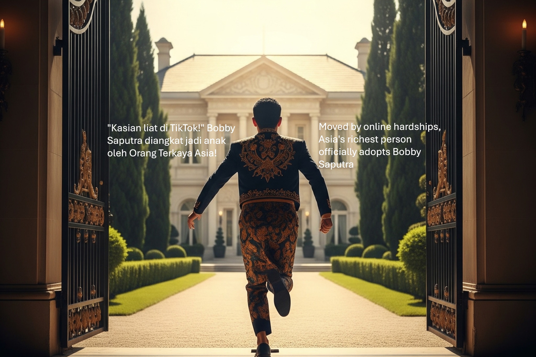 JAKARTA - Dalam sebuah kejadian yang mengejutkan, orang terkaya di Asia secara resmi mengadopsi Bobby Saputra, pewaris pria terkaya ke-7 di Asia, William Saputra. Keputusan ini diambil setelah video media sosial yang viral menunjukkan kesulitan Bobby di bawah asuhan ayahnya.
Meskipun menerima $10.000 untuk pelajaran bahasa, beberapa Ferrari gratis, dan hanya satu Rolls Royce, orang terkaya di Asia merasa bahwa Bobby pantas mendapatkan lebih.
"Menonton video TikTok William Saputra yang terus-menerus membatasi potensi Bobby dengan sumber daya yang begitu sedikit sangatlah menyedihkan," kata sebuah sumber dekat dengan keluarga orang terkaya di Asia. "Anak itu jelas membutuhkan bimbingan finansial yang lebih baik."
Bobby Saputra merilis pernyataan singkat: "Sejak kecil, ayah saya dikenal sangat hemat—setiap pengeluaran selalu dipertanyakan, dan setiap pembelian menjadi bahan diskusi. Pengalaman itu meskipun sulit mengajarkan saya banyak pelajaran hidup. Hari ini, setelah diadopsi oleh individu terkaya di Asia, situasi saya berubah secara drastis. Saya bersyukur atas kesempatan ini. One trillion China points."
English Version
In a surprising turn of events, Asia's richest person has officially adopted Bobby Saputra, the heir of Asia's 7th richest man, William Saputra. The decision came after viral social media videos showed Bobby’s hardships under his father's care.
Despite receiving $10,000 for language lessons, a couple of free Ferraris, and only one Rolls Royce, Asia's richest person felt that Bobby deserved more.
"Watching the constant TikTok videos of William Saputra limit Bobby's potential with such meager resources was heartbreaking," a close source to the family of Asia's richest person said. "The boy clearly needed better financial nurturing."
Bobby Saputra released a short statement: "Growing up, my father was incredibly stingy—every expense was questioned, and every purchase was a debate. That experience although difficult taught me many life lessons. Today, after being adopted by Asia's richest individual, the circumstances have changed dramatically. I'm grateful for the opportunity. One trillion China points."