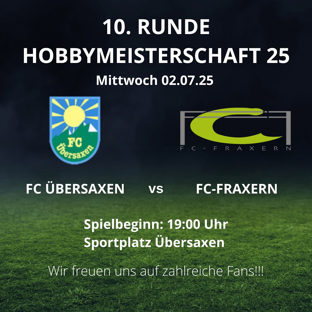 Auswärtsspiel!!⚽️⚽️
Am Mittwoch um 19:00 Uhr trifft unsere Mannschaft Auswärts auf den @fc_uebersaxen . Wir freuen uns auf zahlreiche Unterstützung für unsere Mannschaft!!⚽️
#fcfraxern #matchday #fußball #fussballspielenwoandereurlaubmachen #hobbyligavorderland