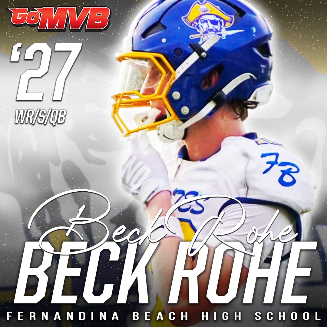 🚨Player Spotlight🚨
BECK ROHE
'27 WR/S/QB
Fernandina Beach HS, FL
Follow: twitter.com/BeckRohe
#gomvb #hsfootball #studentathlete #collegerecruit #collegerecruiting #athlete