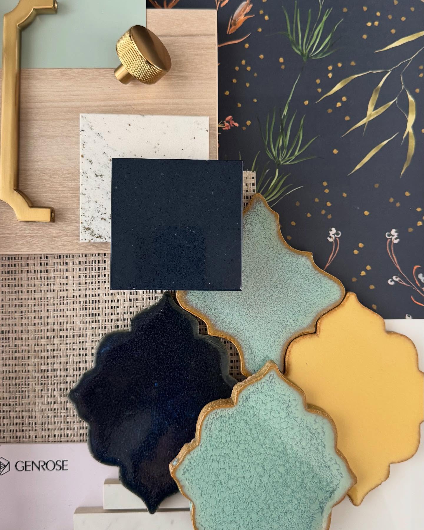 Refined meets rooted.
This moody palette plays with contrast—deep navy hues, matte brass, botanical wallpaper, and hand-glazed Moroccan tile (our main inspiration).
This board isn’t just a collection of materials—it’s the soul of the space we’re designing. A story told through tones and textures, grounded in nature and shaped by craftsmanship.
Would you pair these hues in your home?
#MaterialBoard #InteriorDesign #ModernEclectic #DesignInspo #ColorPalette #MoodyDesign #TileInspiration #CustomInteriors #GenroseTile #DesignConcept #MLDesignInteriors #Interiorismo