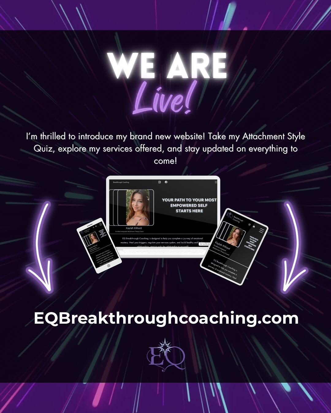 Finally I can share it with the world! We are Live! Introducing EQbreakthroughcoaching.com, your online space for attachment theory education and healing resources! She’s still in the baby stages and built from scratch by yours truly, but there is so much exciting content to come! Stay tuned for Daily Breakthrough posts, short-form educational videos, reprogramming guides, and more! And my favorite part is the Attachment Style Quiz! Learn your attachment style and receive a personalized report!
I’m so glad to finally get the word out! But there’s still even more to share… soon! 💜 #HealingCoach #SelfGrowth #SelfLoveClub #ShadowWork #SelfHealingJourney #HealingFromWithin #SelfAwarenessJourney #ConsciousRelationships #EmotionalHealing #EmotionalIntelligence #HealingInRelationships #Boundaries #SecureLove #TraumaHealing #NervousSystemRegulation #HealingJourney #TraumaInformedCoach
#AttachmentHealing #AttachmentStyles #AttachmentTheory #AnxiousAttachment #AvoidantAttachment #SecureAttachment #HealingAttachmentWounds #InnerAttachmentWork