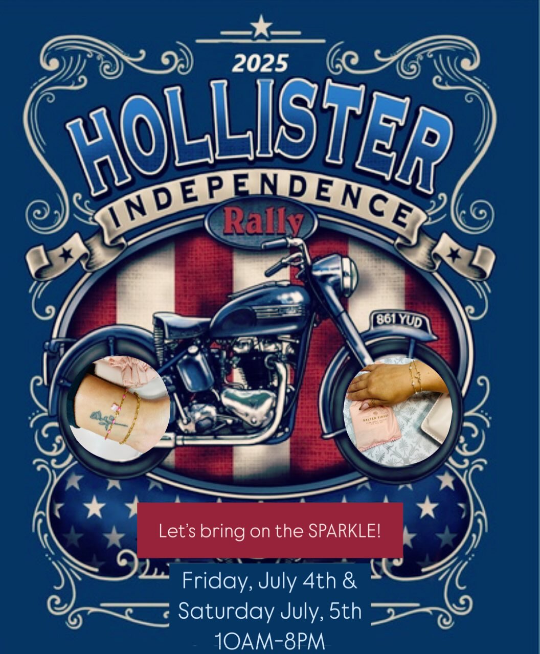 Come celebrate the 4TH with us! ✨✨✨✨✨✨✨✨✨✨✨
We will be adding some pretty permanent sparkles to your weekend and joining in on all the fun filled weekend festivities @hollisterindependencerally! ✨🇺🇸
HOLLISTER, CA — Get ready to ride! The legendary Hollister Independence Rally returns this Fourth of July weekend, bringing with it the roar of engines, unforgettable entertainment!
A Celebration for everyone on San Benito Street, stretching from 4th to South Streets in downtown Hollister.
This Friday and Saturday from 10AM-8PM join us for a biker’s paradise, lined with roaring motorcycles, live music stages, vendors, and a festival vibes for all!
Enjoy live Music at the Beer Garden
Fuel up and cool down in the Beer Garden at 6th and East Streets-your go-to spot for refreshing brews, local wines, and non-stop live entertainment! We hope to see you there!
Friday, July 4
10 AM - 2 PM: Chicano All Stars - Local legends bring Latin flavor to kick things off.
• 2 PM - 4 PM: Rowdy on Acoustic - A heartfelt tribute to Hank Williams Sr. & Jr
• 4 PM - 8 PM: Keep on Truckin’ - Rock, Funk, and R&B to get your boots moving
Saturday, July 5
10 AM - 2 PM: El Brick - Santa Cruz rockabilly at its finest.
2 PM - 4 PM: Rowdy on Acoustic returns with more country classics.
• 4 PM - 8 PM: Fair Warning - NorCal’s premier Van Halen tribute band rocks the stage.
