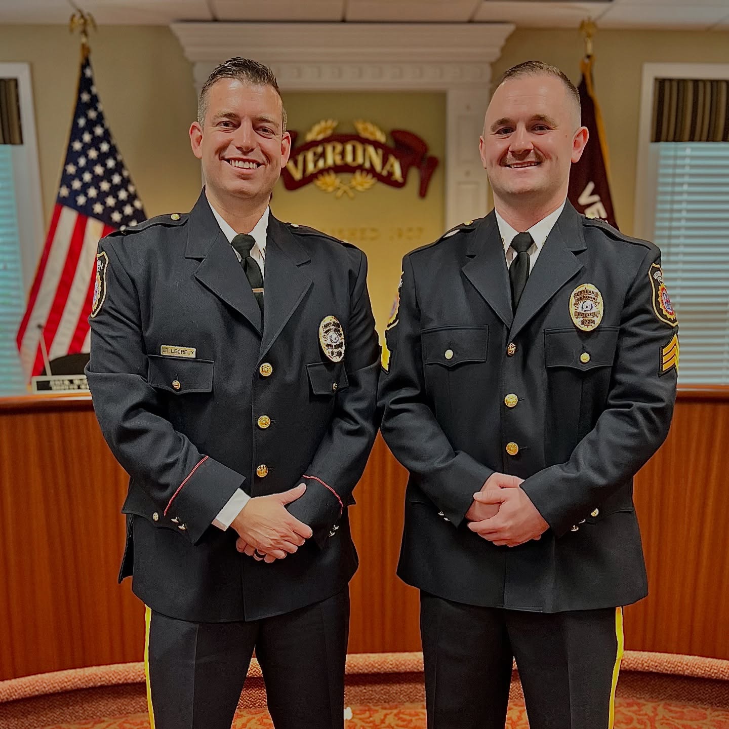 On Friday, June 27, 2025, the Verona Police Department promoted Detective Robert Maguire to the rank of Sergeant and Sergeant John Lecreux to the rank of Lieutenant. We congratulate Sergeant Maguire and Lieutenant Lecreux on their promotions and wish them continued success as they advance in their careers.
Both Sergeant Maguire and Lieutenant Lecreux will be assigned to D-Squad, where they will oversee the patrol squad during the 7:00 pm to 7:00 am tour.
#veronapd #veronapolice #vpd