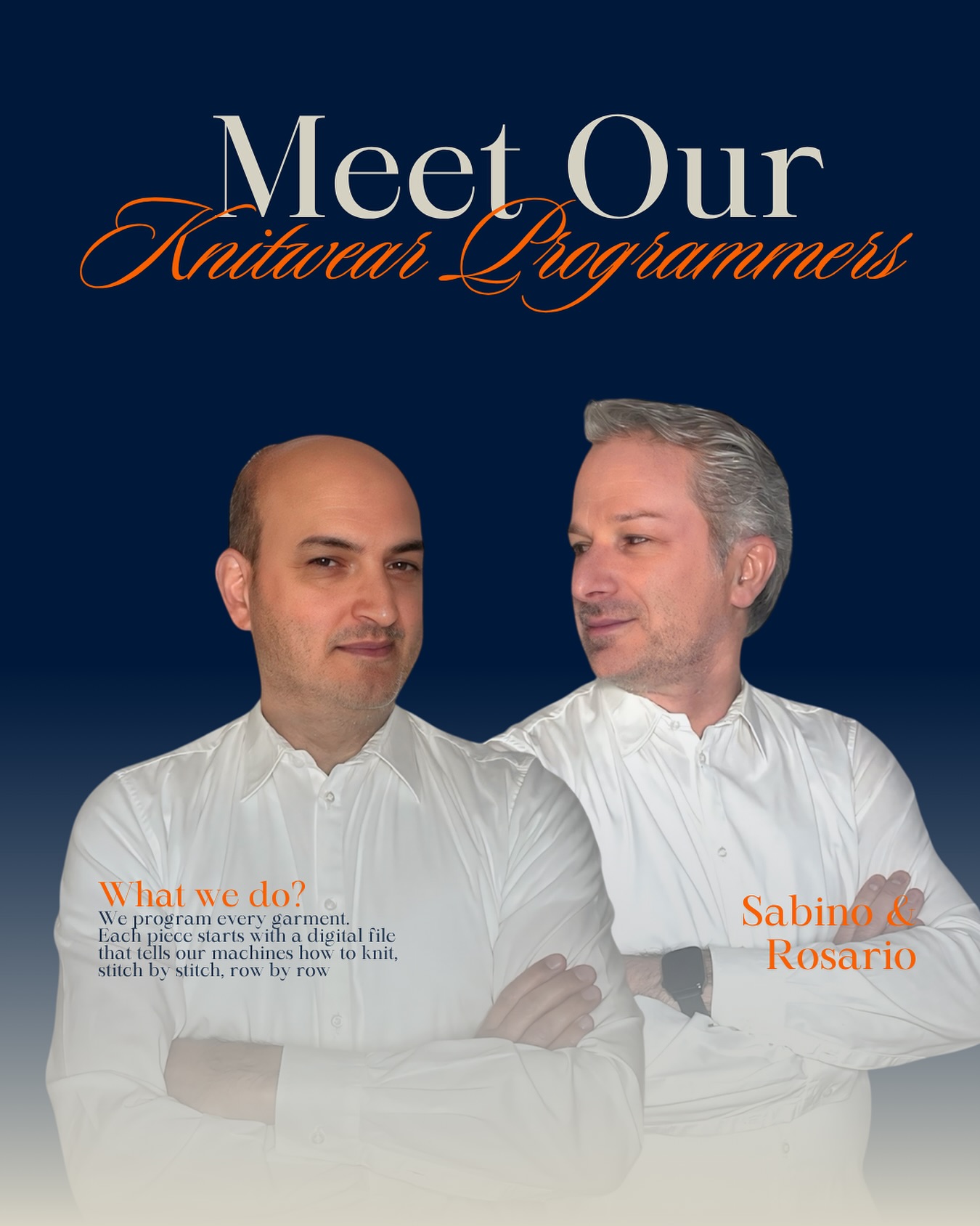 Meet the Knitwear Programmers 🧠🧶
Sabino and Rosario are just two of the Knitwear Programmers at Mida, and they’ve been part of our family for over 10 years.
They are the minds behind the stitches: transforming your ideas into code.
Working with advanced software directly connected to our knitting machines, they create a custom program for each garment, telling the machine exactly how to knit it, stitch by stitch, row by row.
Their work is quiet. Detailed. Essential.
And thanks to their experience, every prototype we produce begins on solid ground.
It’s precision work that blends textile knowledge, logic, and a deep understanding of structure.
Because true Made in Italy quality starts with more than just yarn: it starts with the right minds behind the machine.
#MadeInMida #MeetMida #KnitwearProgrammers #ItalianKnitwear #FromSketchToStitch #MidaTessile #DigitalCraftsmanship #PeopleBehindTheProcess #KnitwearProduction #KnitwearDevelopment #KnitwearManufacturing #FashionManufacturing #MadeInItalyFashion #TextileManufacturing #GarmentDevelopment #ZeroMOQ #SamplingToProduction #PrivateLabelKnitwear #FashionMadeInItaly #ItalianManufacturing #KnittingFactory #BehindTheSeams #EthicalProduction #FashionSupplyChain #KnitToOrder #KnitwearExperts #FullServiceProduction #PrototypingStudio #TechDrivenFashion #LuxuryManufacturing