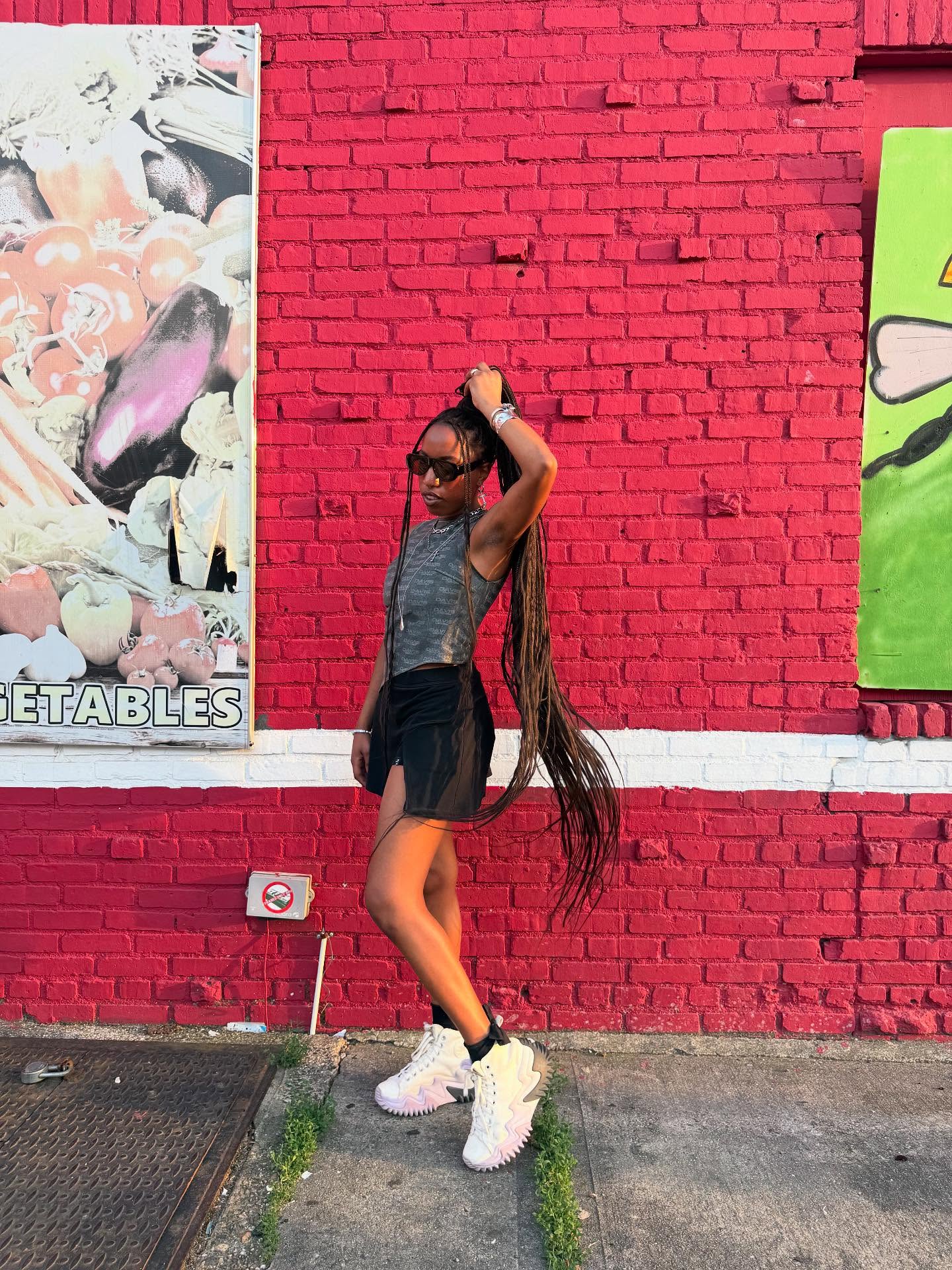 Upcycled scraps = impromptu designs
.
@xo_jenell rocks our unreleased Davis Denim logo tank this past weekend.