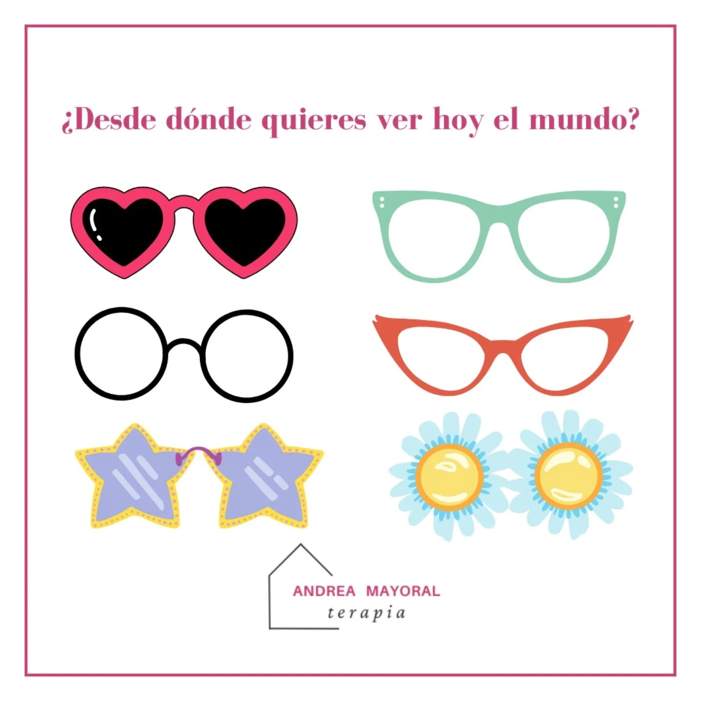 Todos llevamos puestas unas gafas 😎
No siempre las vemos, pero están ahí:
coloreando la forma en que interpretamos el mundo,
las palabras que escuchamos,
lo que creemos de los demás… y de nosotros mismos.
A veces, no es lo que pasa,
sino cómo lo miramos.
La terapia puede ayudarte a descubrir esas lentes invisibles.
A preguntarte si aún te sirven.
O si es hora de cambiarlas por unas que te dejen ver con más claridad,
más calma, más compasión.
Andrea Mayoral Martín
Psicóloga y terapeuta ocupacional
637667205
📩 andreamayoralterapia@gmail.com
#sesgoscognitivos #psicologia #autoconocimiento #terapiaocupacional #psicologiaonline #miradaconsciente #autocuidado