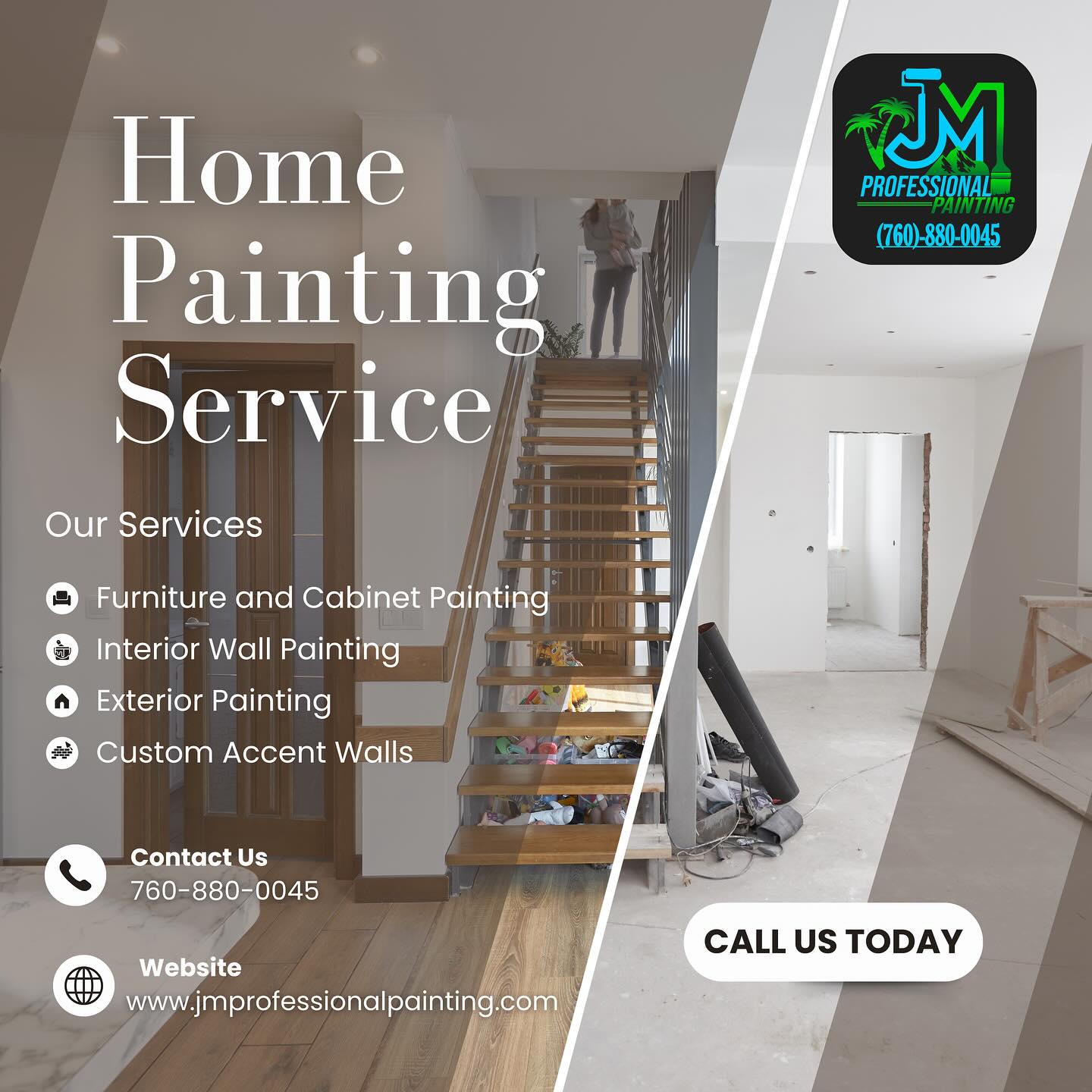 🎨 Transform your space with JM Professional Painting!
From bold accent walls to flawless cabinet finishes, we bring quality and precision to every corner of your home.
🏠 Interior & exterior painting
🪑 Furniture & cabinet updates
✨ Custom accent wall designs
📞 Call us at (760) 880-0045 or visit www.jmprofessionalpainting.com to get started!
#homepainting #professionalpainting #interiordesign #cabinetpainting #accentwall #coachellavalleypainter #beforeandafter #paintingservices