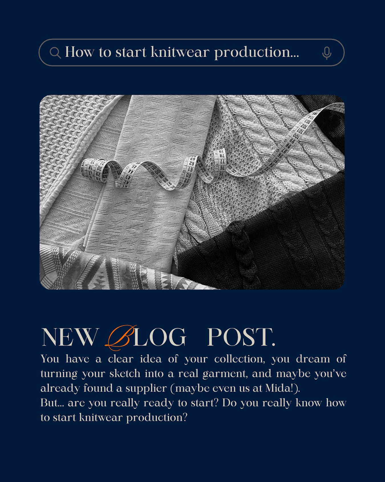 Got a great knitwear idea but don’t know where to start?
Before diving into your first sample, make sure you’ve asked yourself these 10 key questions.
They’ll help you save time, avoid mistakes, and turn your dream into reality, without stress.
In our very first post on Mida Hub, our new blog full of tips and guides for designers like you, we tell you how to get started right.
#FromSketchToStitch #KnitwearJourney #MadeInItaly #DesignerSupport