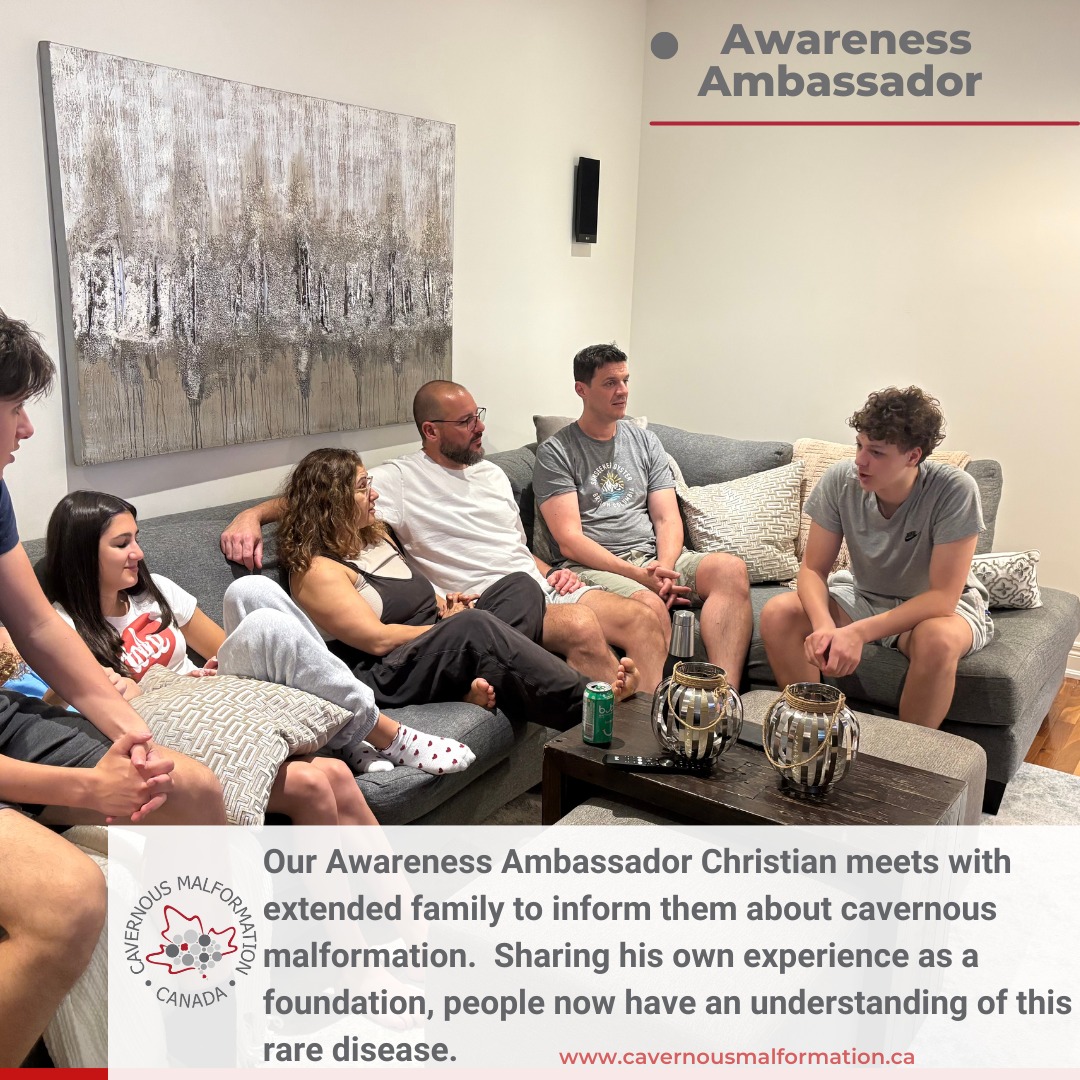 One of the most powerful ways to spread awareness of cavernous malformation is through meeting with those in our family, friends, colleagues, neighbours and asking them to listen. Thank you Christian for gathering facts from www.cavernousmalformation.ca/fastfacts and sharing your personal experience with CM to bring awareness, understanding and factual information to people.
If you would like to be an Awareness Ambassador like Christian, visit the link in our bio for some fast facts and bring it with you to an informal chat with someone in your circle.
To read more about Christian's story with CM, see the link in our bio or on our website!
#cavernousmalformation #cavernoma #cm #awarenessambassador #raredisease #itonlytakesone