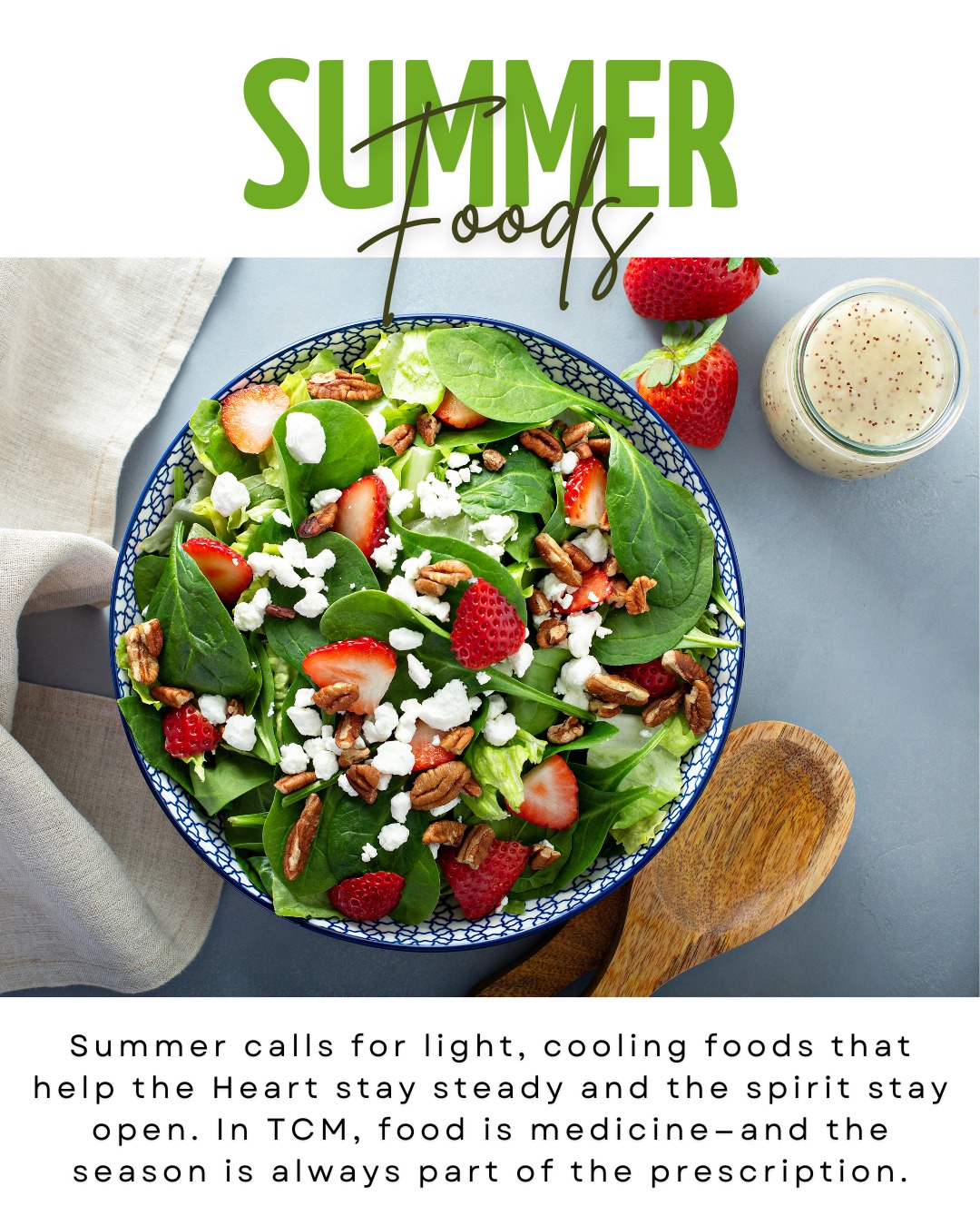 In Traditional Chinese Medicine, what we eat shifts with the seasons in order to be better in line with the natural flow of nature and our planet. Summer is the season of the Heart and Fire element in TCM—a time of growth, warmth, and outward movement. To stay in harmony with this expansive energy, we look to foods that are cooling, hydrating, and gently dispersing.
Rather than heavy meals, summer calls for lightness—think fresh, simple, and full of moisture.
Some TCM summer food ideas:
- Watermelon – clears heat and supports hydration (especially the white part of the rind!)
- Cucumber, zucchini, and leafy greens – light and cooling
- Mung beans – often used in teas or soups to clear internal heat
- Bitter greens (like dandelion or arugula) – help drain heat and support the Heart
- Cherries and apricots – nourish fluids while keeping energy light
- Mint – gently disperses heat and uplifts the spirit
☝️ A gentle note of caution: while cooling foods are helpful in summer, too many raw or icy foods (like cold smoothies or ice cream) can weaken digestion—especially if your system tends to run cold or sluggish. Balance is key.
Avoiding too much spicy, greasy, or overly yang-toned food also helps prevent the buildup of internal heat—often felt as irritability, insomnia, skin eruptions, or digestive discomfort.
Eating in season is one of the simplest ways to stay balanced— just a gentle return to rhythm.
Looking for more personalized guidance on summer eating or Heart support? Feel free to reach out—I’d be happy to help you choose foods that fit your constitution and the season.
#TCMSummer
#SeasonalEating
#ChineseMedicineWisdom
#CoolingFoods
#HeartHealth