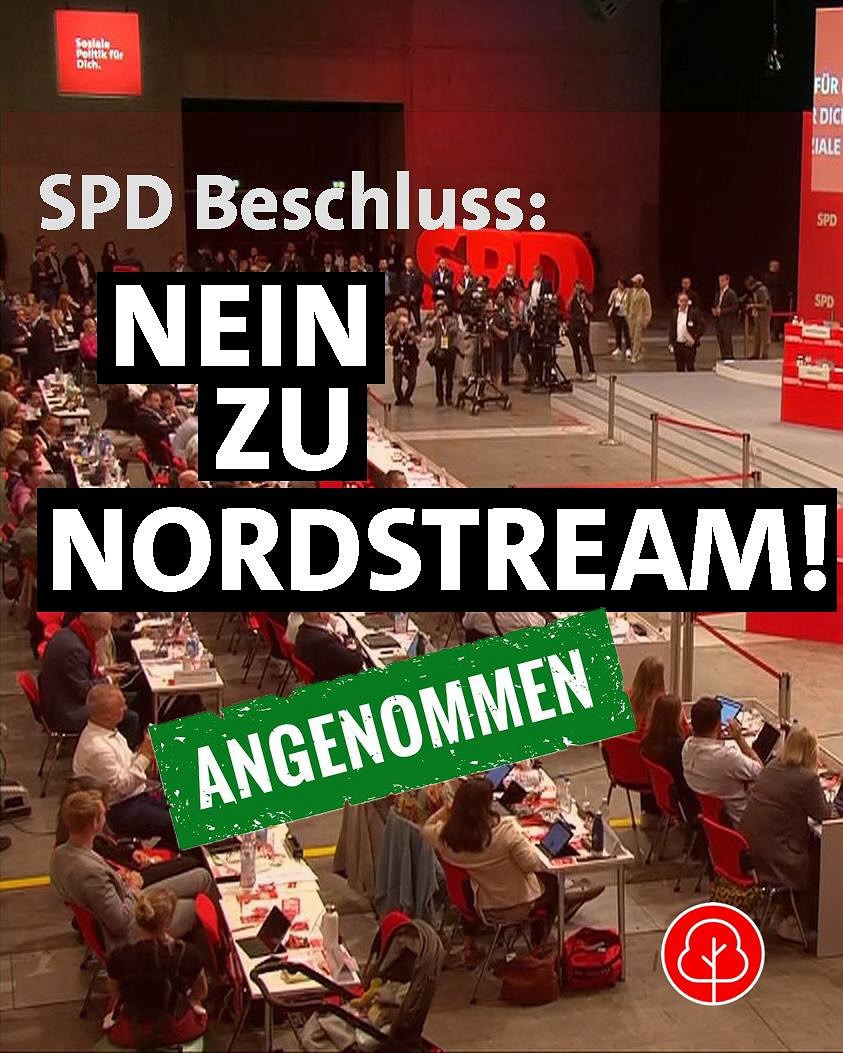 Victory! Nie wieder russisches Gas über Nordstream ist seit heute SPD Beschlusslage!!
Nordstream war Energie-, Klima- und Sicherheitspolitisch eine Katastrophe und konnte nur durch die SPD gebaut werden. Ein von unglaublicher Korruption und Verblendung geprägtes Kapitel. Seit über 5 Jahren kämpfen wir auf Straßen und in der Partei dagegen an. Heute haben wir mit unserem Antrag eine Wende geschafft.
Fühlt sich richtig gut an! Zeit, fossiles Gas hinter uns zu lassen, und ganz die Partei der Erneuerbaren Energien zu sein. Das heißt auch: kein neues Gas vor Borkum!
Danke an alle Unterstützenden!❤️