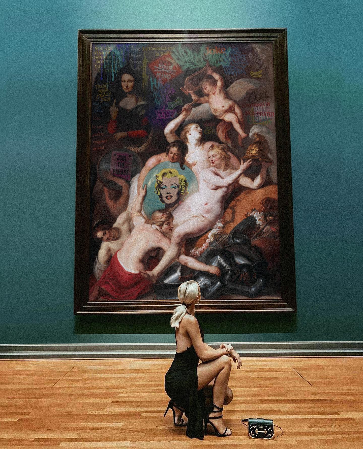 JOIN THE PARADE by Marco Battaglini
A carnival of symbols, where classical beauty collides with pop icons and urban chaos. The canvas becomes a parade of voices - playful, rebellious, ironic - inviting us to step into the flow of imagination without fear of judgment.
Life itself is a parade: fleeting, noisy, unpredictable. The only question is: will you march to someone else’s rhythm, or dare to dance to your own?
#JoinTheParade #UrbanRenaissance #MarcoBattaglini