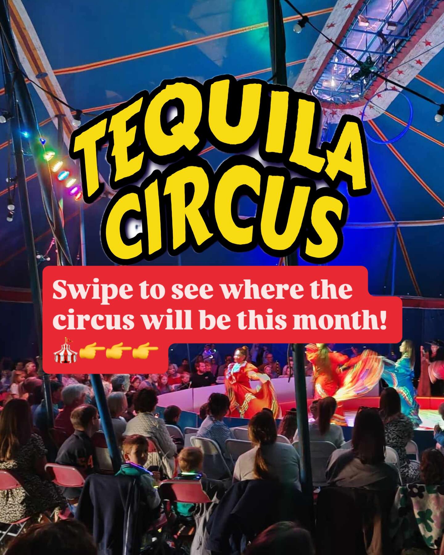 SWIPE 👀👉 to see where the circus will be this month!
.
Continuing their sell out UK tour, Tequila Circus is making its way down the country bringing entertainment for everyone!
.
2nd-6th July - SANDY, Bedfordshire
9th-13th July - TOWCESTER, Northamptonshire
16th-20th - MINCHINHAMPTON, Gloucestershire
23rd-27th - CHEDDAR, Somerset
.
Don’t miss us! Tickets are on sale now for ALL events, bag the seats at the front before they go 🤓
#bedfordshire #northamptonshire #gloucestershire #somerset #uk #tour #circus #family #entertainment #tickets #datenight #popcorn #candyfloss #poster #circusposter #circus #thisisthelife #acrobat #aerialist #circusartist #clown #stilts #juggling #dance