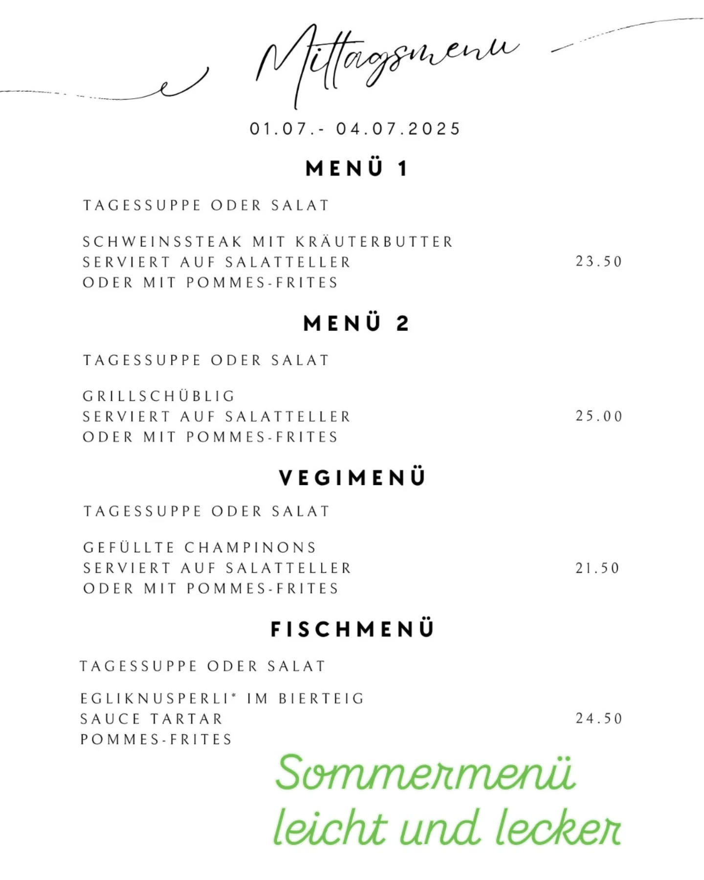 Unsere Menüs für die kommende heisse Woche. Wir freuen uns auf Euch!
#sommerfood #salate #heißundsonnig