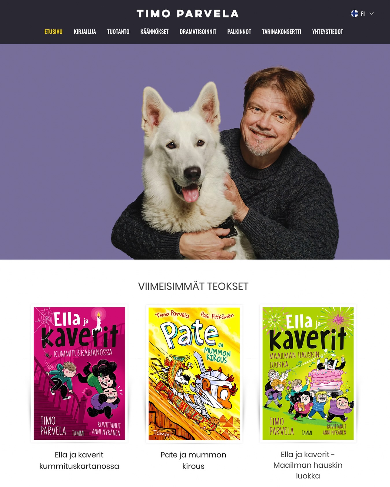 Jotain ihan muuta välillä.
Teen silloin tällöin sivutyönä nettisivuja. Keväällä sain kunnian uusia Timo Parvelan sivut, josta löytyy nyt mm. koko hänen käsittämättömän laaja tuotantonsa kansikuvien kera. Parvelan teoksia on myyty maailmanlaajuisesti yli 40 miljoonaa kappaletta ja hän on saanut työstään ja tuotannostaan lukuisia palkintoja. Lastenkirjat ja lukeminen 😍
www.timoparvela.fi
🎵
#timoparvela #kepler62 #patekirjat #ellajakaverit #varjotrilogia #lastenkirjallisuus #kirjailija #sammonvartijat #maukkajavaykka #melkeinmahdotontehtävä #tammikirjat