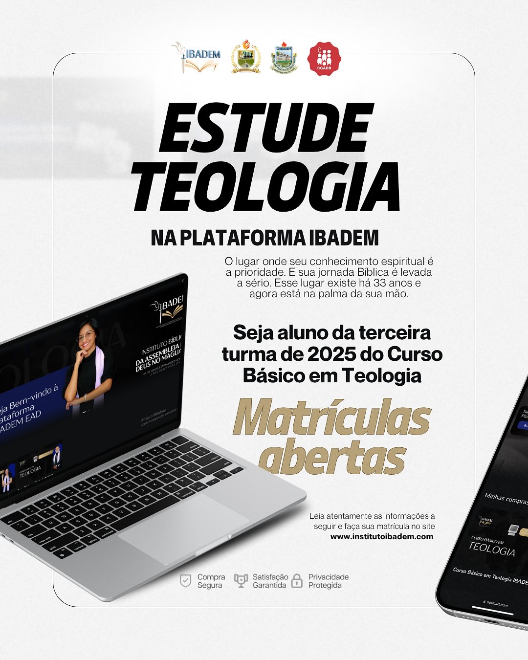 O tempo está passando e você ainda não decidiu conhecer mais a Deus e sua Palavra?!
Não perca tempo, seja aluno IBADEM!
As vagas para a próxima turma do Curso On-line já estão abertas mas o desconto vai durar menos de 48h⏳
APROVEITE!