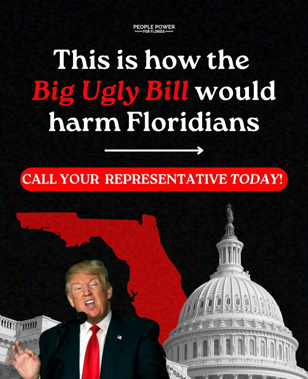 🚨 URGENT: The “Big Ugly Bill” is a disaster for Floridians, from skyrocketing energy bills to slashed healthcare and inhumane detention camps.
Several members of Congress are on the fence, and YOUR voice could tip the balance. 📞 Call your Rep NOW and tell them to VOTE NO. Lives, rights, and futures are on the line.
Via @annaforflorida & @peoplepowerfla