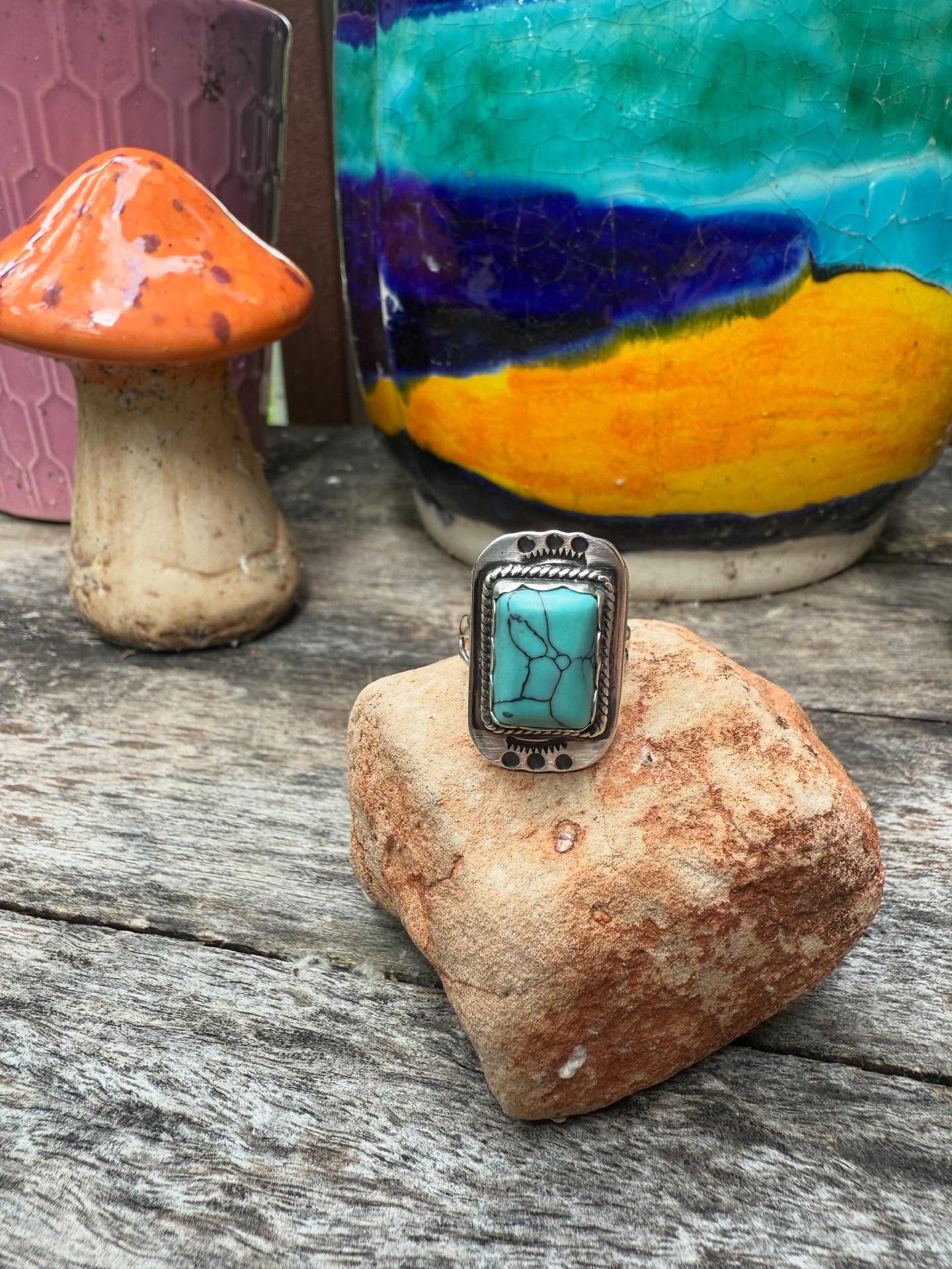 Turquoise. Silver. Size 7