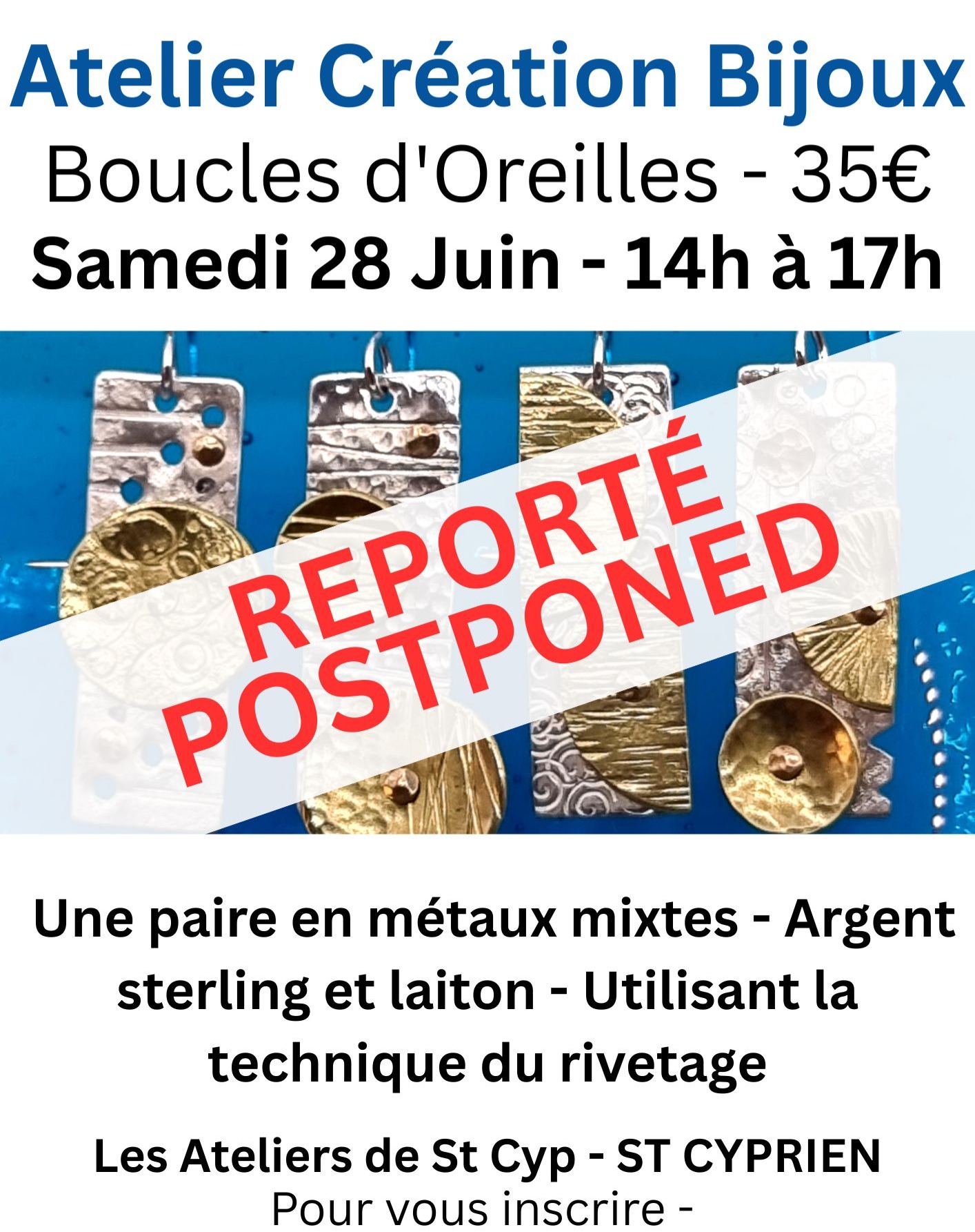 Rived Earrings workshop has been postponed until September - Please message me if you are interested :-)