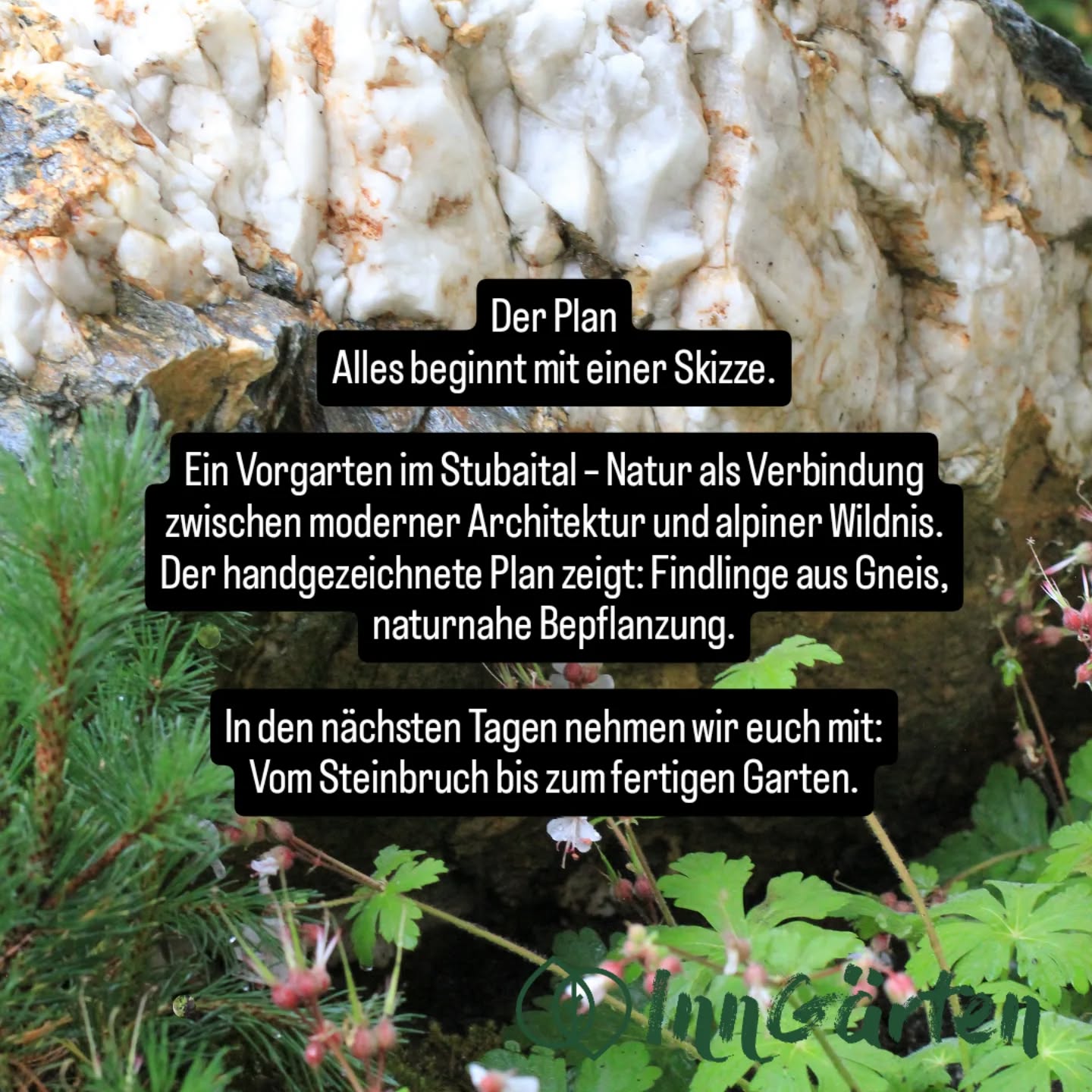 Der Plan
Alles beginnt mit einer Skizze.
Ein Vorgarten im Stubaital – Natur als Verbindung zwischen moderner Architektur und alpiner Wildnis.
Der handgezeichnete Plan zeigt: Findlinge aus Gneis, naturnahe Bepflanzung.
In den nächsten Tagen nehmen wir euch mit:
Vom Steinbruch bis zum fertigen Garten.
#inngaerten #skizze #gartenplan #galabau #gartenbau #gartendesign #gartenideen #gartenpflege #bepflanzung #pflegeleichtergarten #naturgarten #Staudenbeet #gartengestaltung