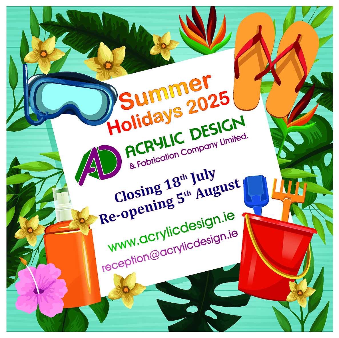 Our hardworking machines (and even harder working staff) are taking a well deserved summer siesta 🛠️🌞 we are taking orders for our production list for our return which is quickly filling up! Get in touch with reception at our email: Reception@acrylicdesign.ie Also August will see another addition to our machinery, sneaky little peak of the other new addition will be on our feed soon #acrylicmanufacturing #summerholidays #letsgo