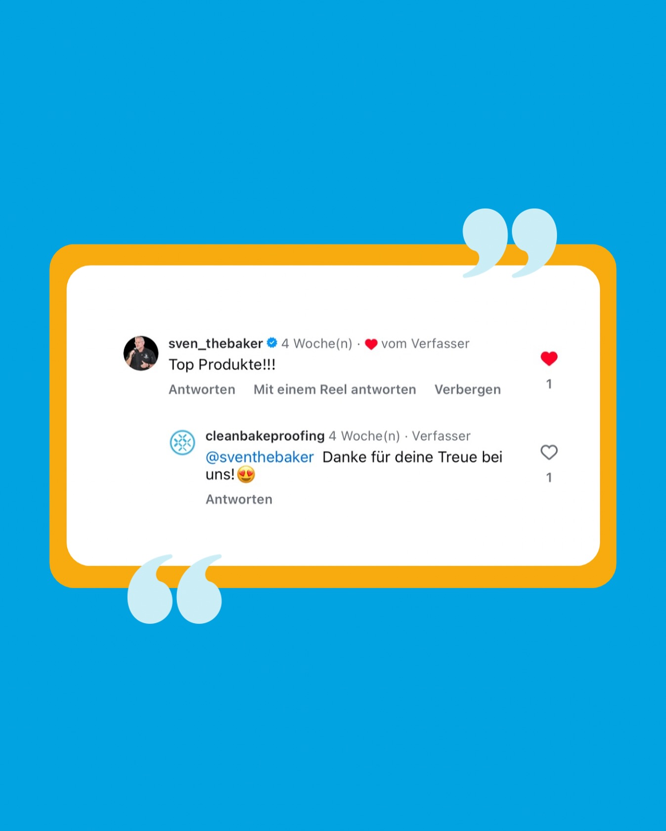 Top Produkte!!!“ – Solches Feedback von echten Profis wie @sventhebaker freut uns riesig! 🙌
Danke für dein Vertrauen in unsere Lösungen! Wir von Cleanbake sind stolz, die Branche mit Produkten höchster Qualität zu unterstützen. ✨
„Made in Germany“ ist bei uns also nicht nur eine Redewendung, sondern unterstreicht die Arbeit, die unsere Näher und Näherinnen in Halle leisten. Danke an das ganze Team in Halle! 💙