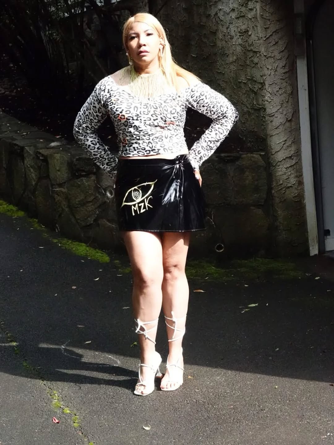 Anna - wearing Mezikal custom skirt, and shirt made from upcycled pants