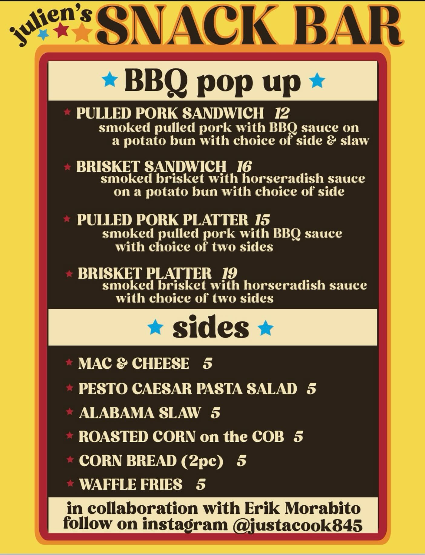 Our special BBQ pop up menu for tomorrow! Join us at the Town of Washington Pool tomorrow, Sunday July 6th! Live music by Big Ang from 1-3. BBQ served from 12pm until we run out! Pool is open from 11am-7pm. 3744 Rt 44, Millbrook
