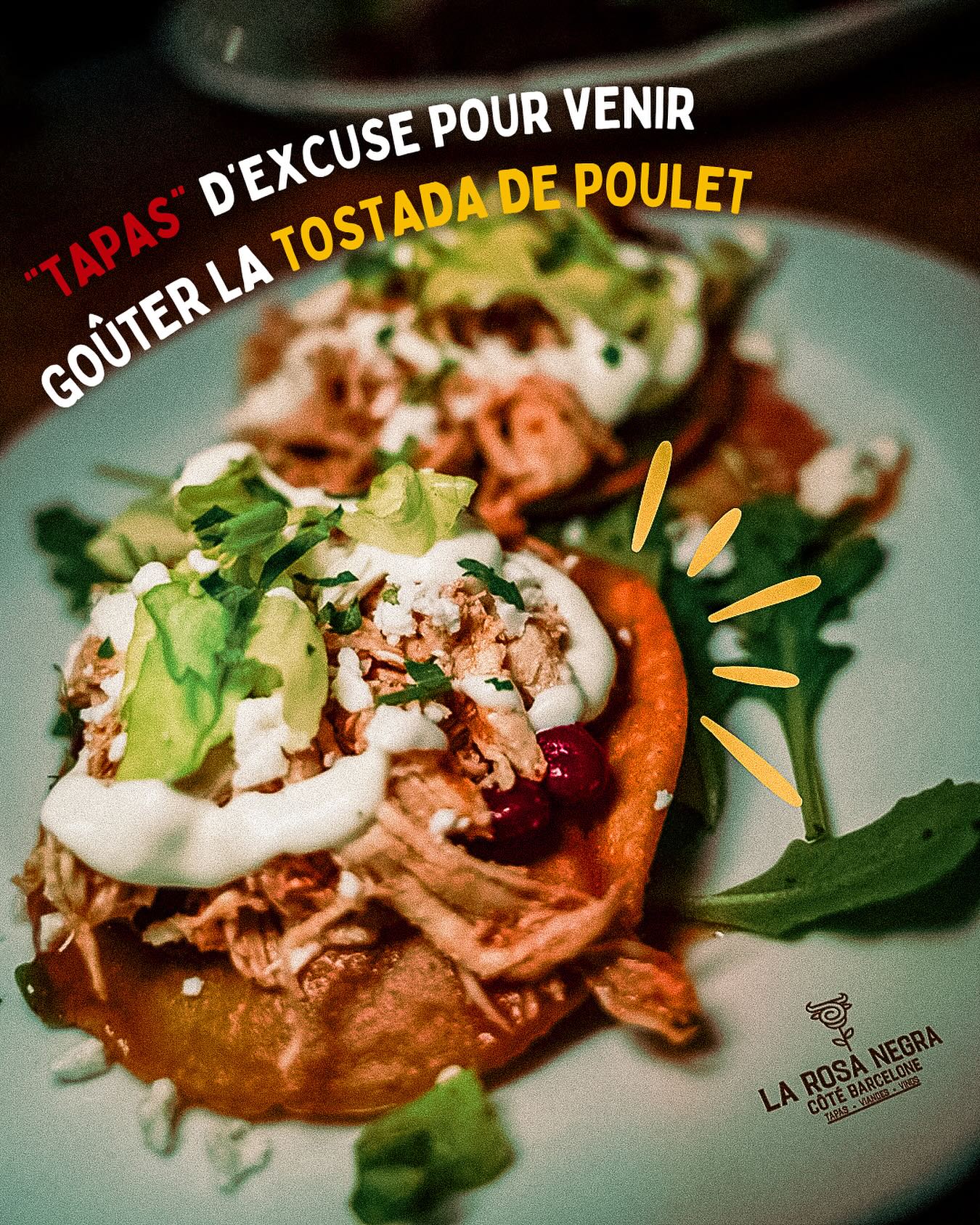 On a trouvé l’excuse parfaite pour que vous veniez vous remplir la panse ce weekend. 🫓
Une galette croustillante, du poulet effiloché, des haricots, un soupçon de crème et ce qu’il faut de fraîcheur… 🍻
Venez partager des tapas, vibrer au son des guitares et profiter de cette atmosphère entre amis, collègues ou en famille !
#tostada #restauranttoulouse #rosanegra #rosanegratoulouse #rosanegracotebarcelone #restauranttoulouse #bartapastoulouse #barsportif #toulouse #cuisinebodega #nouvellecarte #sudouest