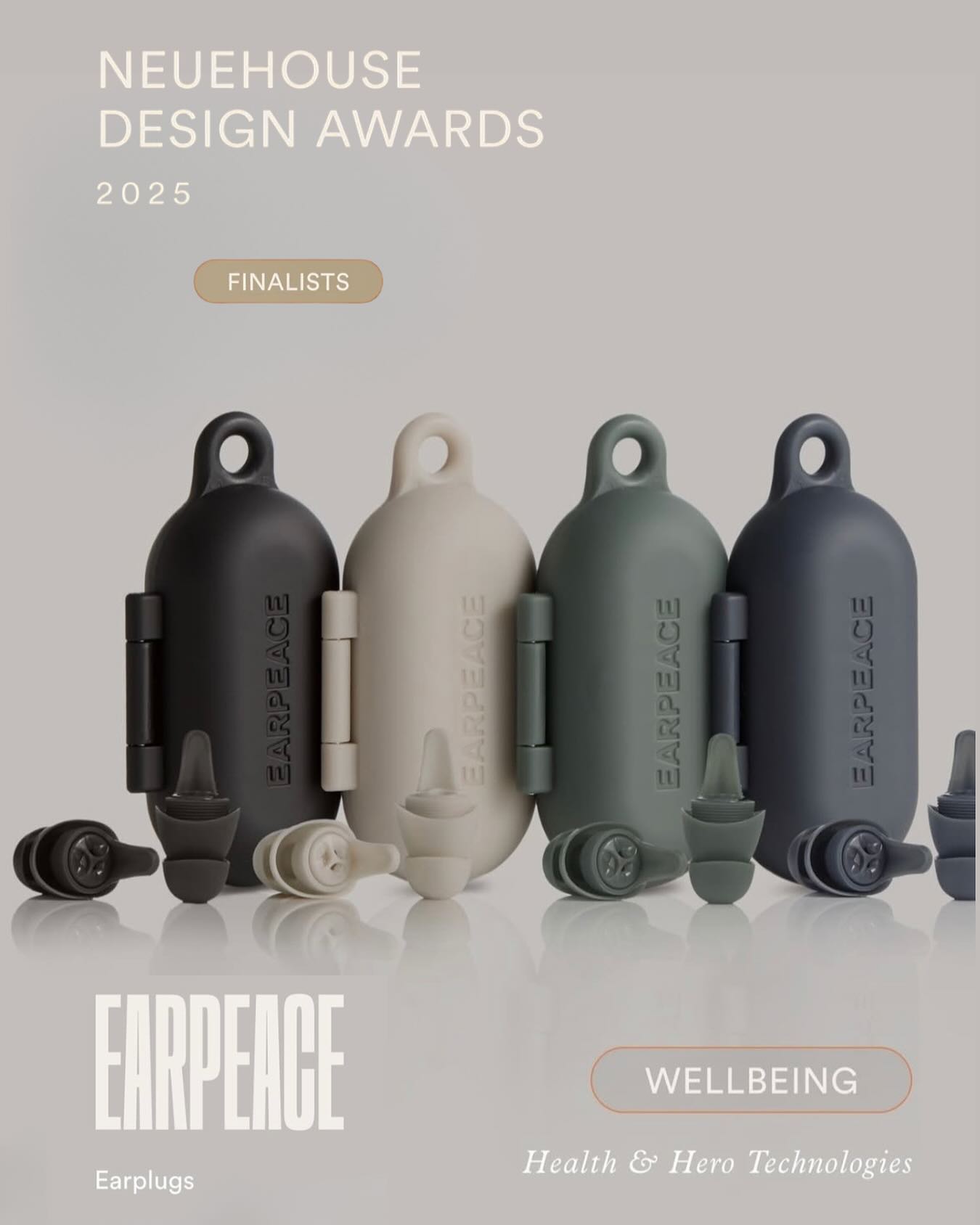 EARPEACE’s new EVERYDAY earplugs have been named a finalist for the 2025 NeueHouse Design Awards 🏅 Sleek, barely noticeable, and available in four neutral colors, EVERYDAY is recognized in the Wellbeing category for enhancing our daily lives.