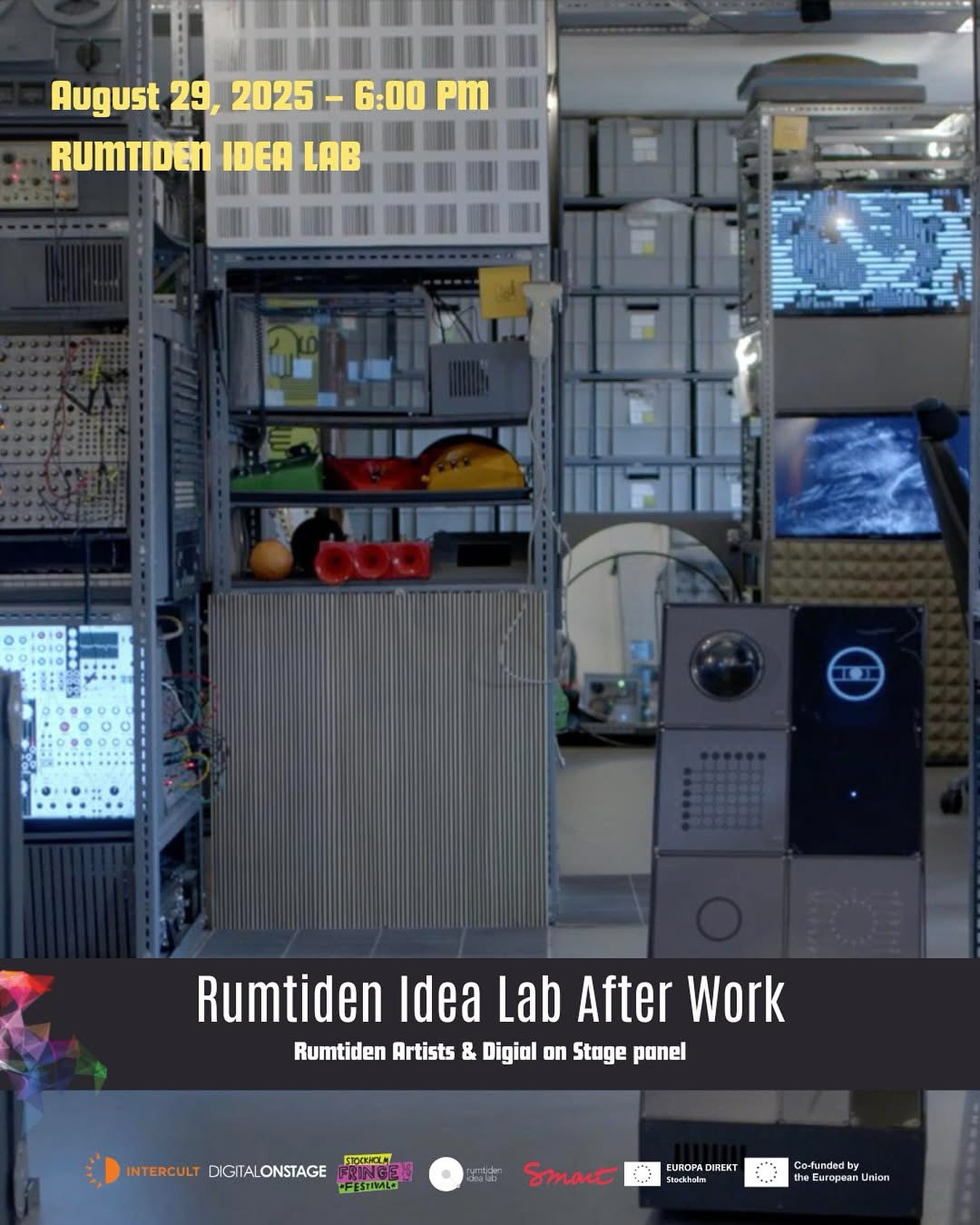 ✨ Rumtiden Idea Lab After Work – Intercult Academy: Digital on Stage
📅 August 29, 2025 – 6:00 PM
📍 RUMTIDEN IDEA LAB @rumtidenidealab
🎟️ FREE
Wrap up three days of creative tech + performance with an experimental night of:
🎶 Spatial soundscapes
🎷 Live electronics + saxophone
🤖 Robot DJ spinning AI music
🎭 „Echokinetic”, an interdisciplinary Creative FLIP European project
🎤 Panel on art, culture & the digital future
🍸 Mingling, drinks, and ideas
Welcome to the closing night, full of invention, expression, and connection!
🔗 Details & free entry: https://stoff.ssboxoffice.com/events/rumtiden-idea-lab-after-work-intercult-academy-digital-on-stage%e2%80%a8/
In collaboration with Stockholm Fringe Festival
Co-funded by the EU
Partners & funders:
Stockholm Fringe Festival - Stoff
Digital on Stage Project
Creative Europe
Smart Coop Sweden
Europa Direkt Stockholm
#IntercultAcademy #DigitalOnStage #RUMTIDEN #STOFF2025 #RobotDJ #AIPerformance #FutureOfPerformance #ArtAndTech #CreativeFutures #LiveArt #AfterWorkVibes