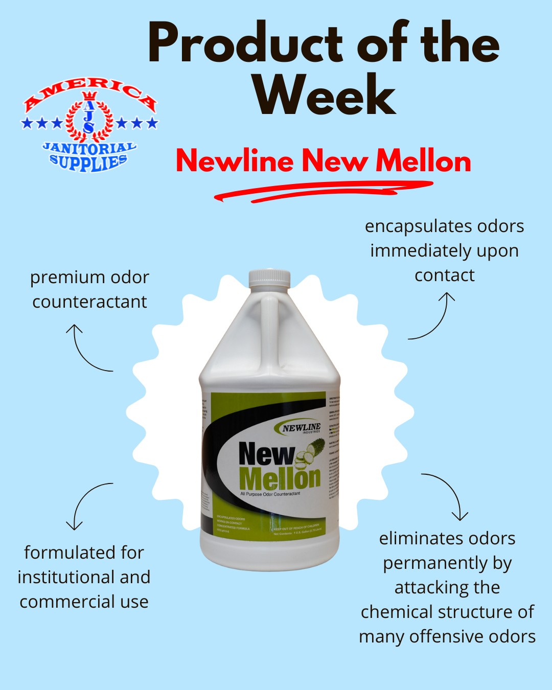 💧 Product Feature: Newline New Mellon: Say goodbye to tough odors—permanently. New Mellon is a premium odor counteractant that eliminates smells at the source by attacking their chemical structure, not just masking them. Perfect for commercial and institutional use, this versatile solution can be added to any cleaning product or fogged for maximum impact. 🧪
----
Available in-store or order online for in-store pickup!
---
#WeKeepItClean #janitors #newline #pdxsmallbusiness #janitorialsupplies