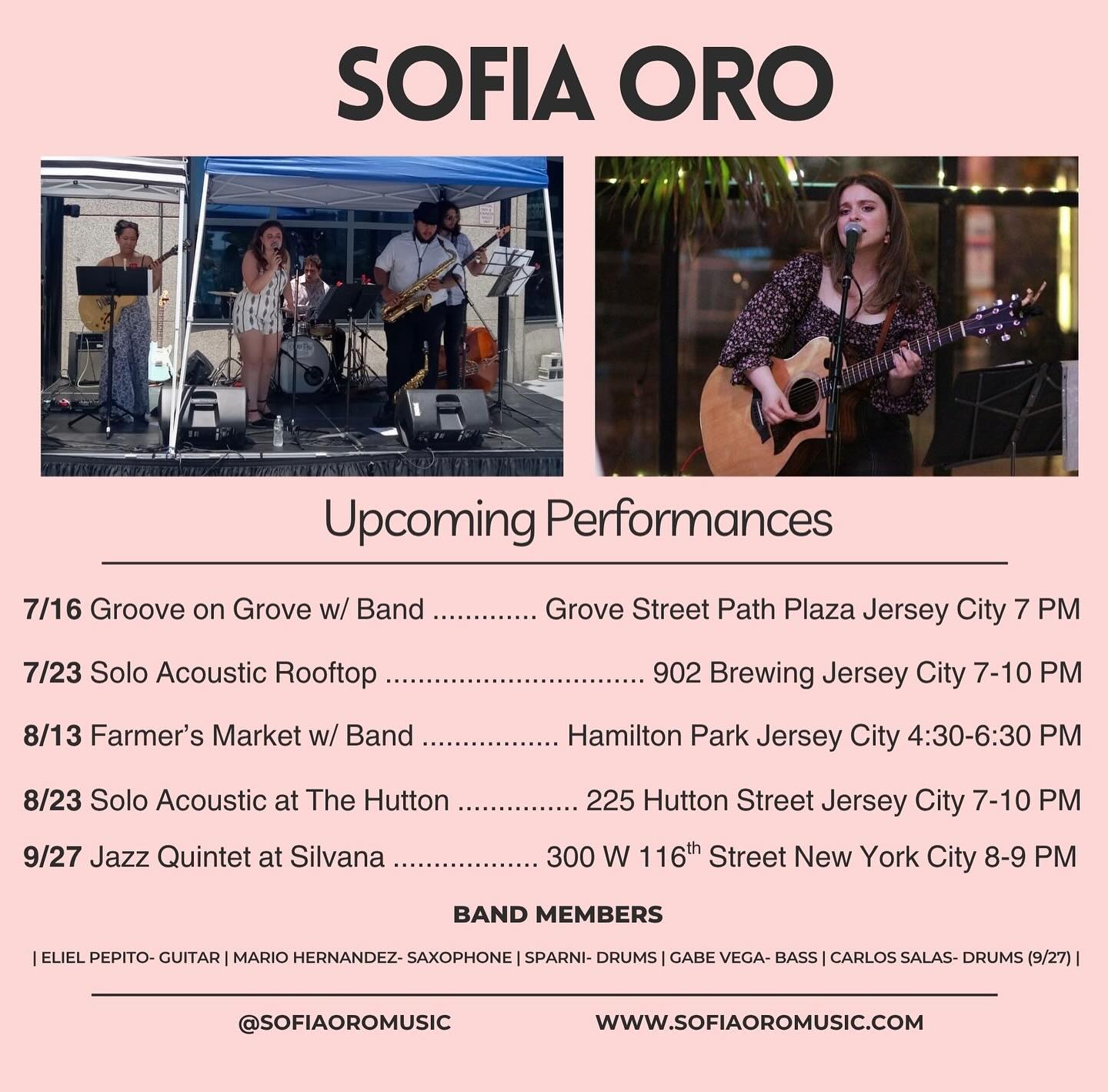 I’m performing solo acoustic and with my band this summer! Please come out and support! I’m so happy to be back with my band performing some really interesting arrangements and original music ranging from jazz, funk, and rock! Individual flyers to follow. I’ll see you soon 🎶
🎶 7.16 Groove on Grove @rockitdocket @hdsid_jc
🎶 7.23 902 Brewing Acoustic Rooftop @902brewing
🎶 8.13 Hamilton Park Farmer’s Market @hamiltonparkconservancy
🎶 8.23 The Hutton @thehuttonjc
🎶 9.27 Silvana @silvanaharlem
@elielpepitv @saxendipity_official @gabevega18 @carlos_0823_
#jerseycity #jerseycityjazz #jerseycityheights #jerseycitymusic #grooveongrove #hamiltonpark #thehuttonjc #902brewing #silvana #silvananyc #njmusic @soundcalendarjc