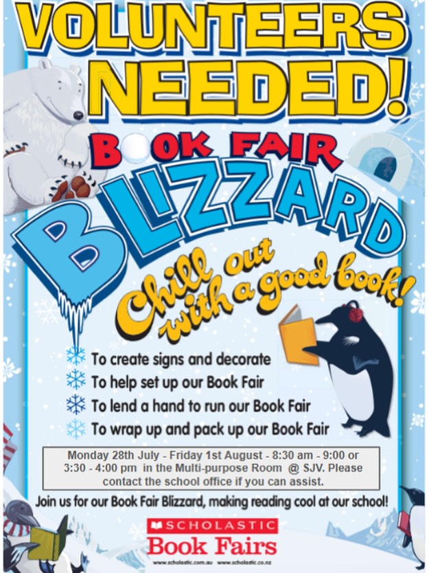Attention Parents!
We are in the planning stages for our very exciting book fair next term. Miss Middleton is looking for volunteers to assist with this wonderful event. Please contact the school office if you’re able to offer some assistance. 📖