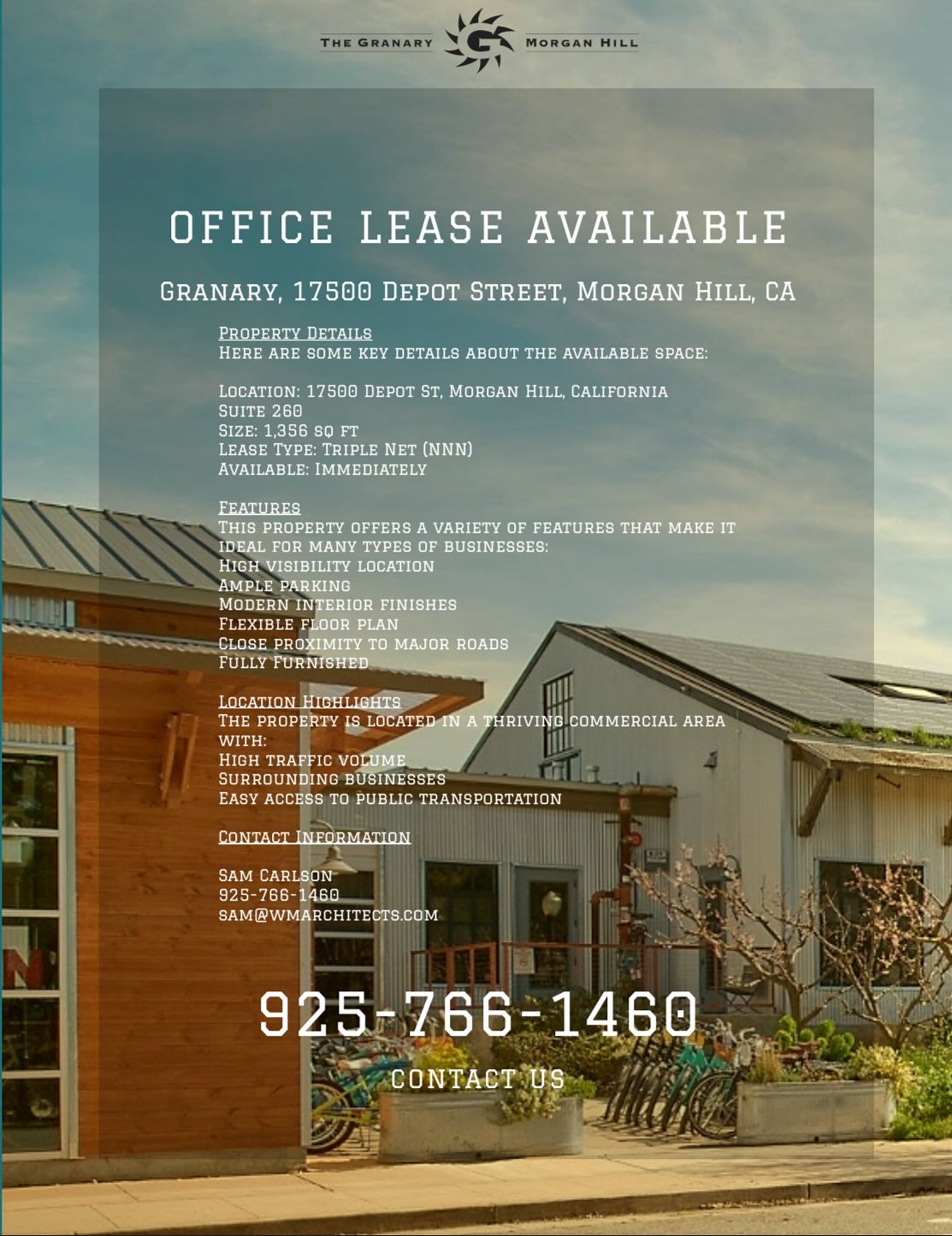 The Granary blends rustic charm with green design in the heart of Morgan Hill. 🌱🐝
Partitioned offices, outdoor seating, and a restaurant-ready space in our history-rich building.💫
🔑 Up for lease now. This is a great place to foster community at the workplace.
Details in bio or contact us through phone or email. 🤗
- @visitmorganhillca @mhcoc