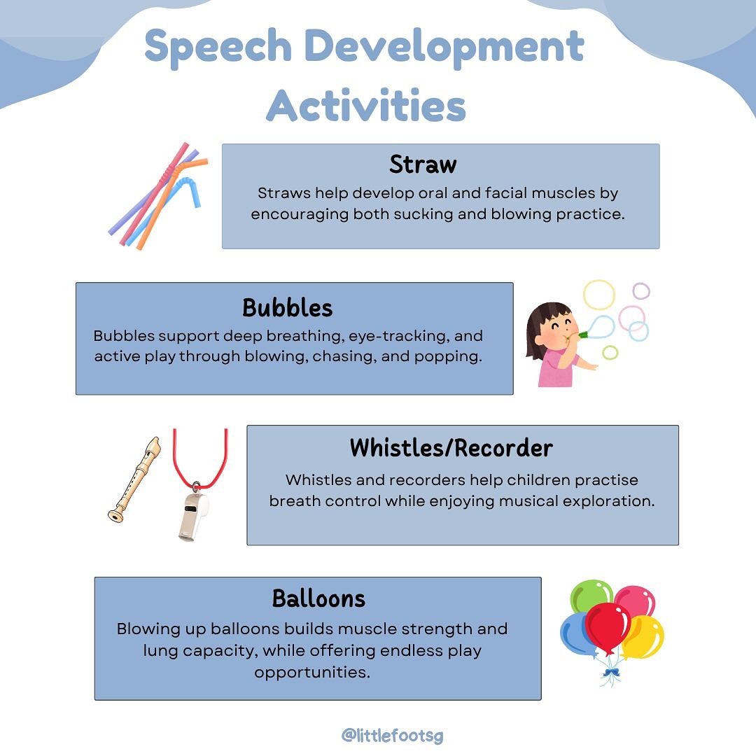 Looking for fun ways to support your child’s communication skills?
Try these simple tools:
🥤 Straws – build oral muscles
🫧 Bubbles – support breath & focus
🎶 Whistles/Recorders – practice breath control
🎈 Balloons – boost strength & coordination
These playful activities help children strengthen the muscles needed for speech while having fun!
Which one will you try today?
#SpeechDevelopment #EarlyIntervention #LittlefootSG #PlayBasedLearning
#CommunicationSkills
#PreschoolActivities #schoolreadiness #abatherapy