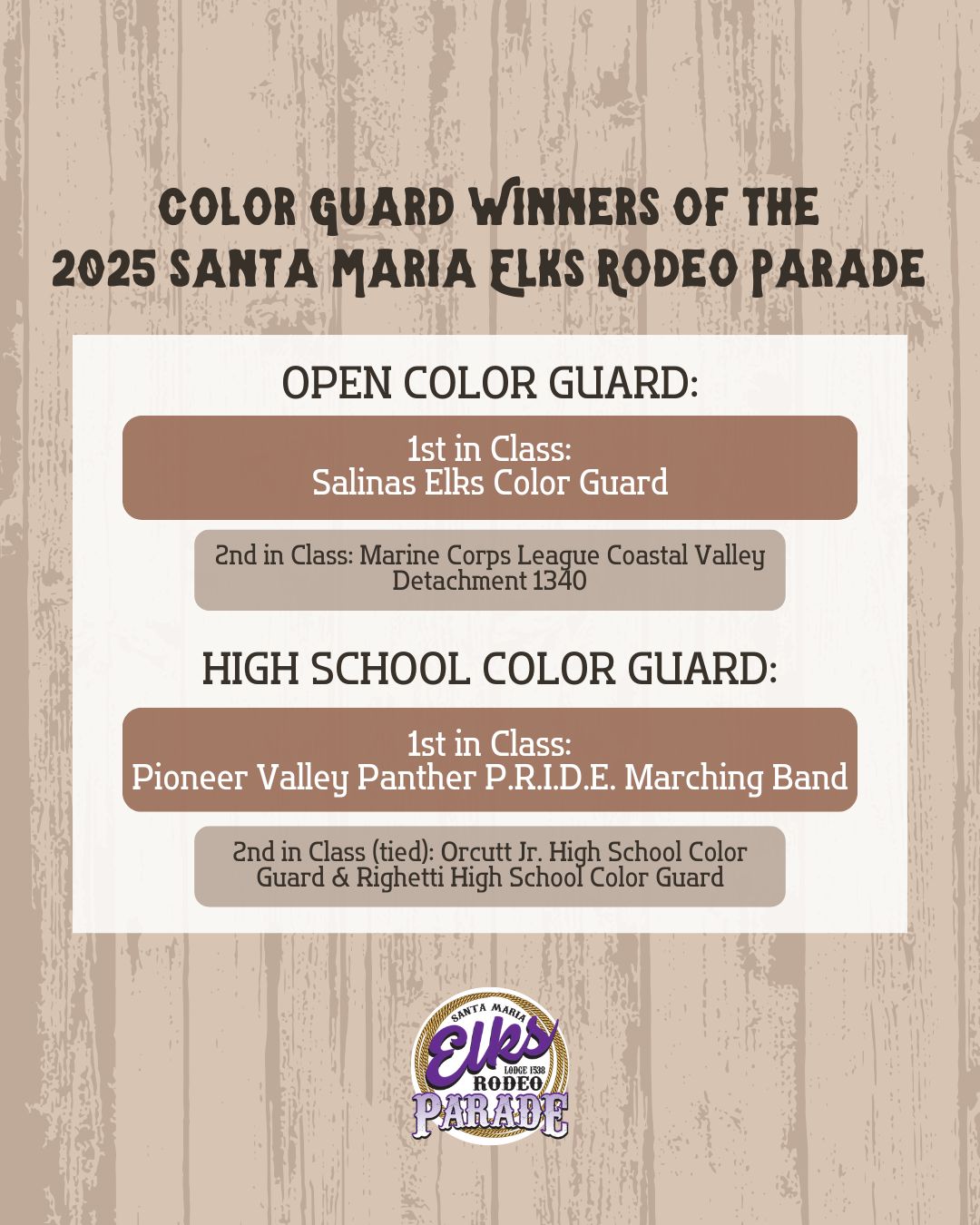 ๐ ๐ช๐ฒ๐น๐น-๐๐ฒ๐๐ฒ๐ฟ๐๐ฒ๐ฑ ๐ฆ๐ฎ๐น๐๐๐ฒ ๐๐ผ ๐ข๐๐ฟ ๐๐ผ๐น๐ผ๐ฟ ๐๐๐ฎ๐ฟ๐ฑ ๐ช๐ถ๐ป๐ป๐ฒ๐ฟ๐! ๐๏ธ
A huge congratulations to the amazing Color Guard teams who wowed the crowd with their precision, vibrant displays, and flawless performances in the ๐ฎ๐ฌ๐ฎ๐ฑ ๐ฆ๐ฎ๐ป๐๐ฎ ๐ ๐ฎ๐ฟ๐ถ๐ฎ ๐๐น๐ธ๐ ๐ฅ๐ผ๐ฑ๐ฒ๐ผ ๐ฃ๐ฎ๐ฟ๐ฎ๐ฑ๐ฒ! You truly brought the parade to life with your energy and talent.
๐๐ฒ๐ฟ๐ฒ ๐ฎ๐ฟ๐ฒ ๐๐ต๐ฒ ๐ฎ๐ฌ๐ฎ๐ฑ ๐๐ผ๐น๐ผ๐ฟ ๐๐๐ฎ๐ฟ๐ฑ ๐ช๐ถ๐ป๐ป๐ฒ๐ฟ๐:
๐บ๐ธ ๐ข๐ฝ๐ฒ๐ป ๐๐ผ๐น๐ผ๐ฟ ๐๐๐ฎ๐ฟ๐ฑ:
๐ ๐ญ๐๐ ๐ถ๐ป ๐๐น๐ฎ๐๐: Salinas Elks Color Guard
๐ฅ ๐ฎ๐ป๐ฑ ๐ถ๐ป ๐๐น๐ฎ๐๐: Marine Corps League Coastal Valley Detachment 1340
๐บ๐ธ ๐๐ถ๐ด๐ต ๐ฆ๐ฐ๐ต๐ผ๐ผ๐น ๐๐ผ๐น๐ผ๐ฟ ๐๐๐ฎ๐ฟ๐ฑ:
๐ ๐ญ๐๐ ๐ถ๐ป ๐๐น๐ฎ๐๐: Pioneer Valley High Panther P.R.I.D.E. Marching Band
๐ฅ ๐ฎ๐ป๐ฑ ๐ถ๐ป ๐๐น๐ฎ๐๐ (๐ง๐ถ๐ฒ๐ฑ): Orcutt Jr. High School Color Guard & Righetti High School Color Guard
Thank you to all the Color Guard teams for your dedication and for making this yearโs parade even more spectacular! ๐