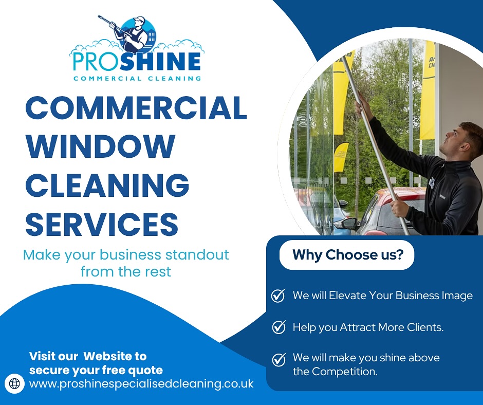 ✨ First impressions matter—especially when it comes to your business! ✨
At Proshine Specialised Cleaning, we take commercial cleaning to the next level. Whether it’s offices, retail spaces, or industrial sites, our expert team delivers spotless results that reflect the professionalism of your brand.
💼 Reliable Service
🧼 Attention to Detail
💪 Tailored Solutions for Every Business
🔗 Ready to elevate your workspace? Head to www.proshinespecialisedcleaning.co.uk now for your FREE quote!
#CommercialCleaning #ProshinePerfection #CleanWithConfidence #BusinessReadyShine #ProfessionalCleaners