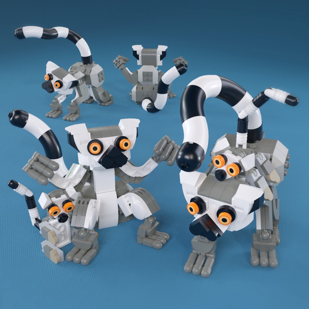 The biggest challenge in making these ring-tailed lemurs was building both the babies and the adults at the same scale while maintaining their identifiable characteristics.