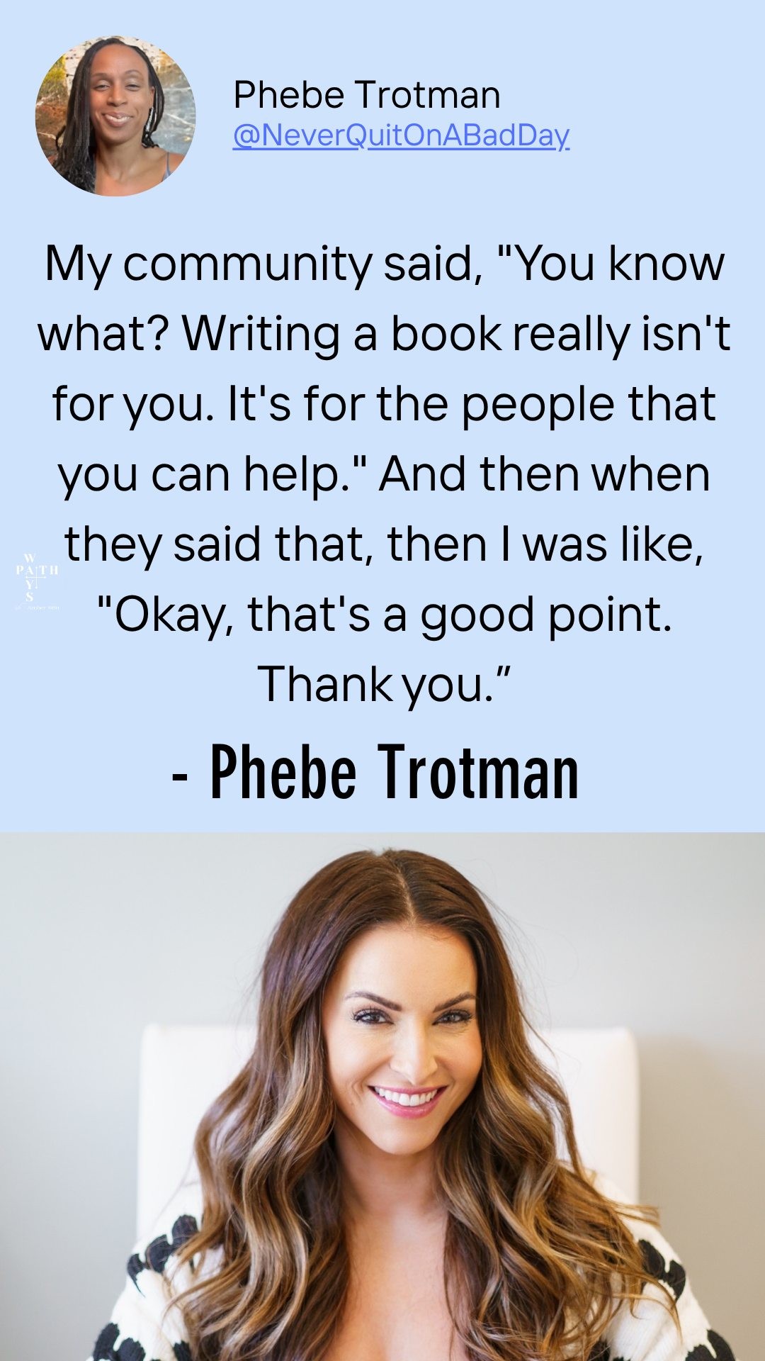 โจ **New Episode Alert: Never Quit on a Bad Day with Phebe Trotman!** โจ
๐ฏ Ready for a dose of pure inspiration? In this powerful episode, I sat down with the incredible @NeverQuitOnABadDay for a conversation that'll light up your day!
๐ซ From soccer field champion to entrepreneurial success, Phebe shares the game-changing mindset that transformed her life. Her story?
Pure gold for anyone chasing big dreams!
๐ **Exclusive Gift for You:**
Grab your FREE chapter of "Never Quit on a Bad Day" - trust me, you'll want this one! Link in bio ๐ฒ
๐ฅ **Episode Highlights:**
- The power of persistence
- Turning setbacks into comebacks
- Building unshakeable resilience
- Finding your entrepreneurial path
๐ง Listen now! Link in bio or head to buzzsprout.com/1929089/17277054
#PathwaysWithAmberStitt #NeverQuitOnABadDay #PersonalGrowth #Inspiration #Resilience #Entrepreneurship #PodcastLife #NewEpisode