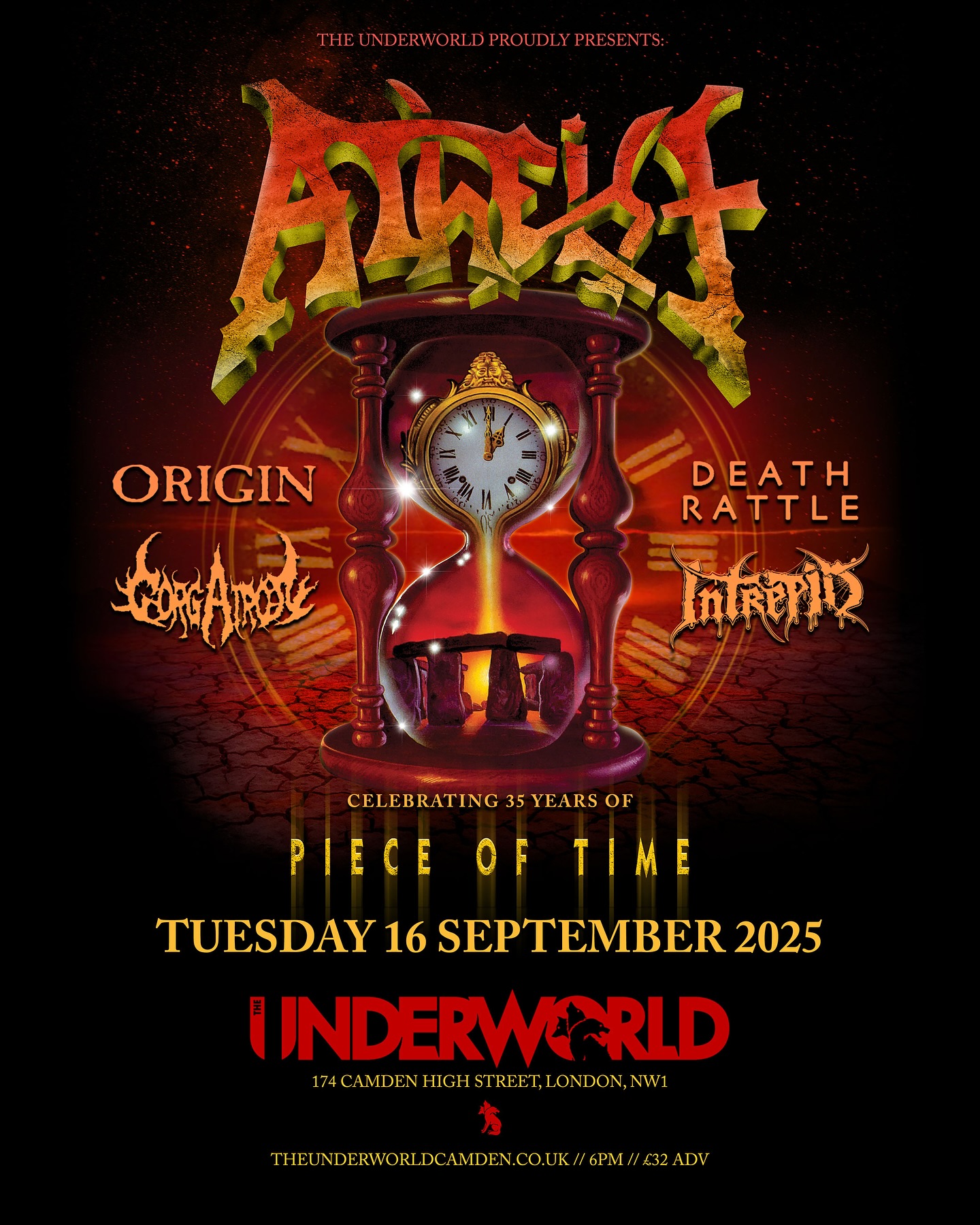 On Sale Now 🔥 Florida tech-metal pioneers @AtheistBand - celebrating 35 years of ‘Piece Of Time’ with very special guests @OriginBand plus @DeathRattle_Official, @Gorgatron and @IntrepidEst, live at @TheUnderworldCamden, Tuesday 16 September.
🎟️ theunderworldcamden.co.uk via @DiceFM
🎶 Spotify playlist link in our bio.
#theunderworld #camdentown #london #livemusic #liveinlondon #techmetal