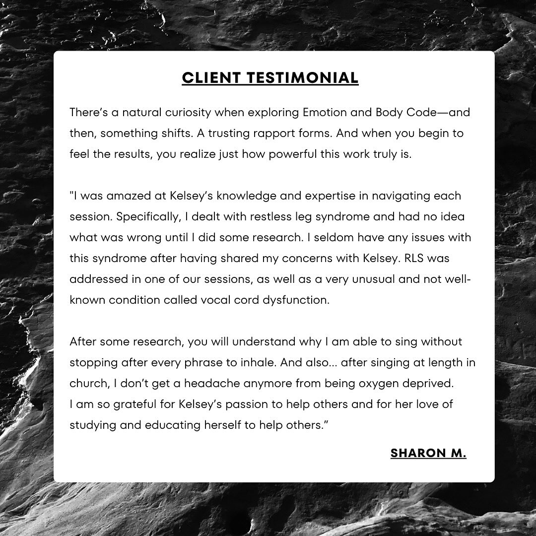 Sharon’s story is a powerful example of what happens when we trust the body’s innate wisdom.
Through Emotion and Body Code work, we were able to uncover and address the deeper imbalances behind symptoms she had been navigating for years and the results speak for themselves.
Whether you’re facing a common concern or something more complex, this work meets you where you are—and helps the body do what it was designed to do: heal.
If Sharon’s experience resonates with you, I’d love to support you too.
#EmotionCode #BodyCode #EnergyHealing #HolisticHealth #RootCauseHealing #EnergyWork #HealingJourney #VocalCordDysfunction #RestlessLegSyndrome #NaturalHealing #ClientTestimonial